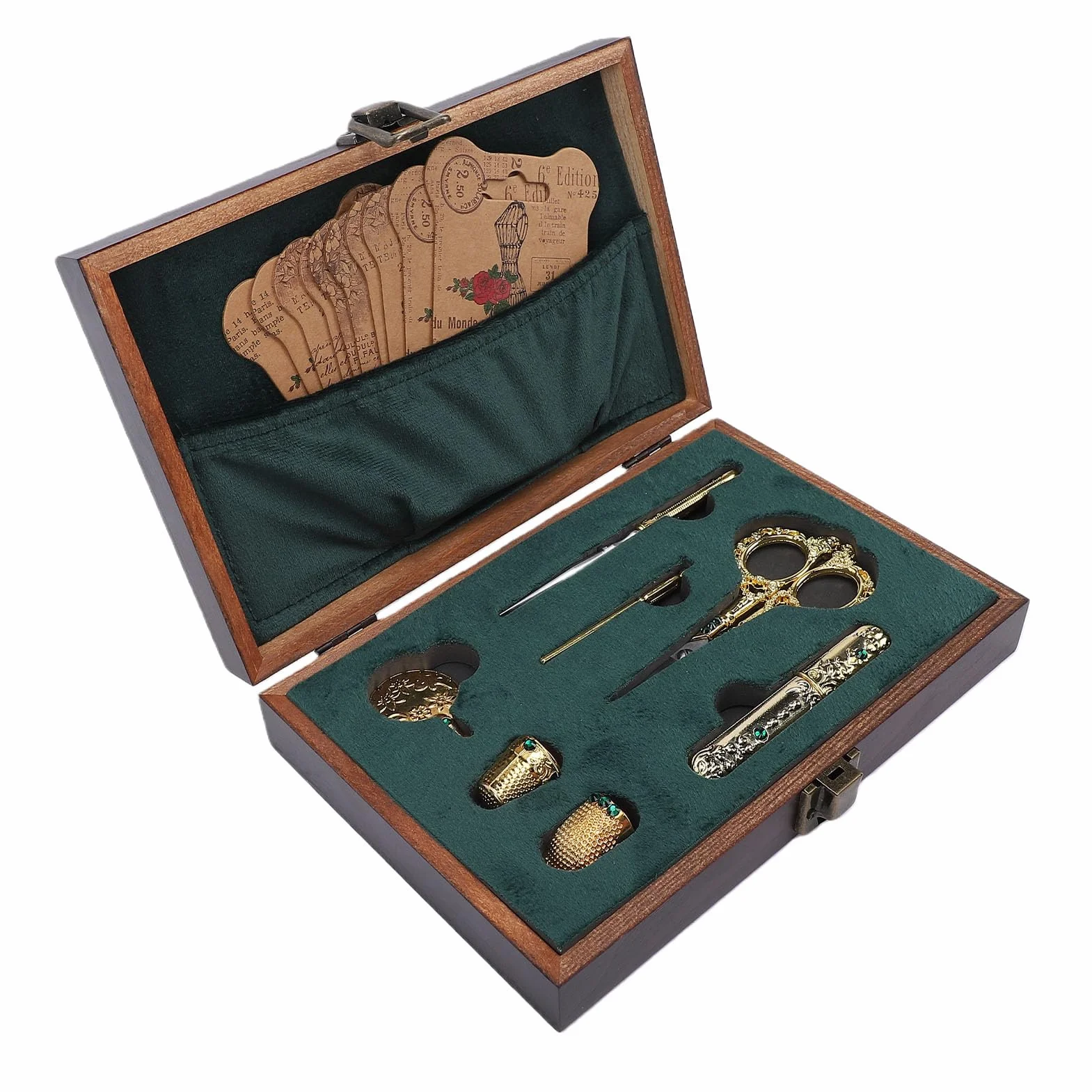 Generic Kit de Tijeras de Bordado Vintage, Herramientas de Costura Antiguas para Manualidades y Coleccionismo, Elegante Caja de Madera