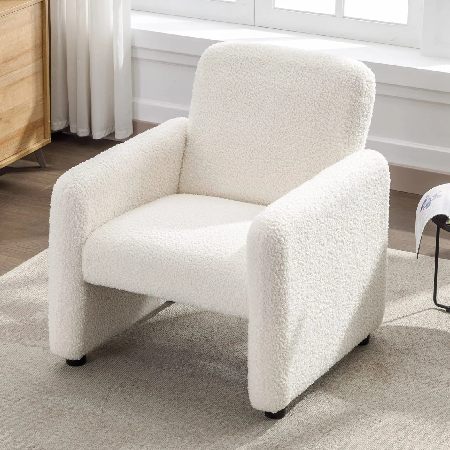 Wahson Silla Relax Salón Moderno Sillón Individual de Lana Sintética,Silla Butaca de Ocio Elegante para Dormitorio/Balcón,Blanco