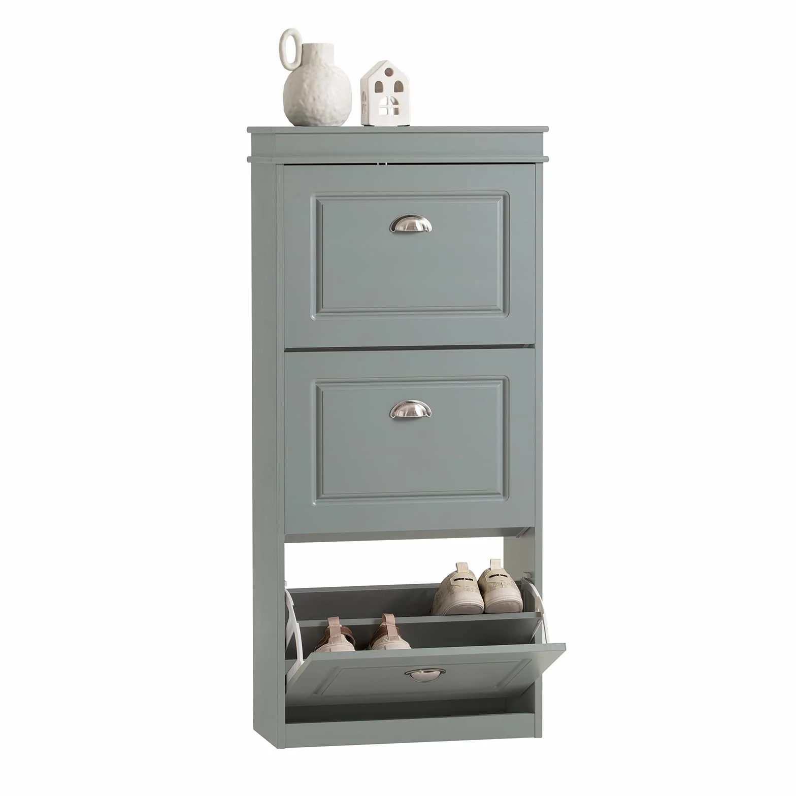 SoBuy Zapatero Estrecho para Entrada y Recibidor - Mueble Zapatero Gris con 3 Solapas y Gran Capacidad 53x24x117cm para Pasillo Estrecho, Recibidores, Dormitorio, FSR94-HG