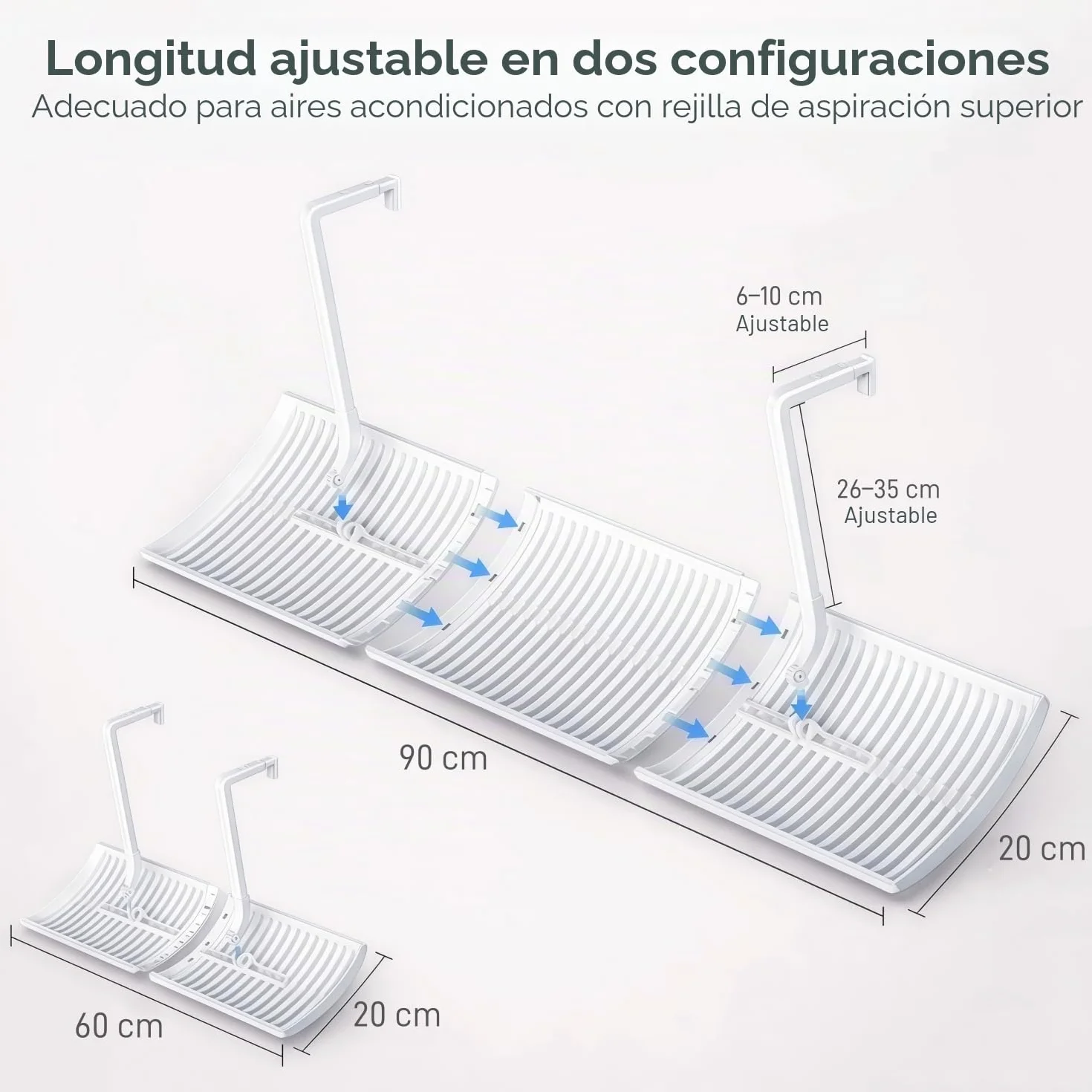 Deflector Aire Acondicionado Split Universal Anti-Soplo con Rejilla Ajustable 180°