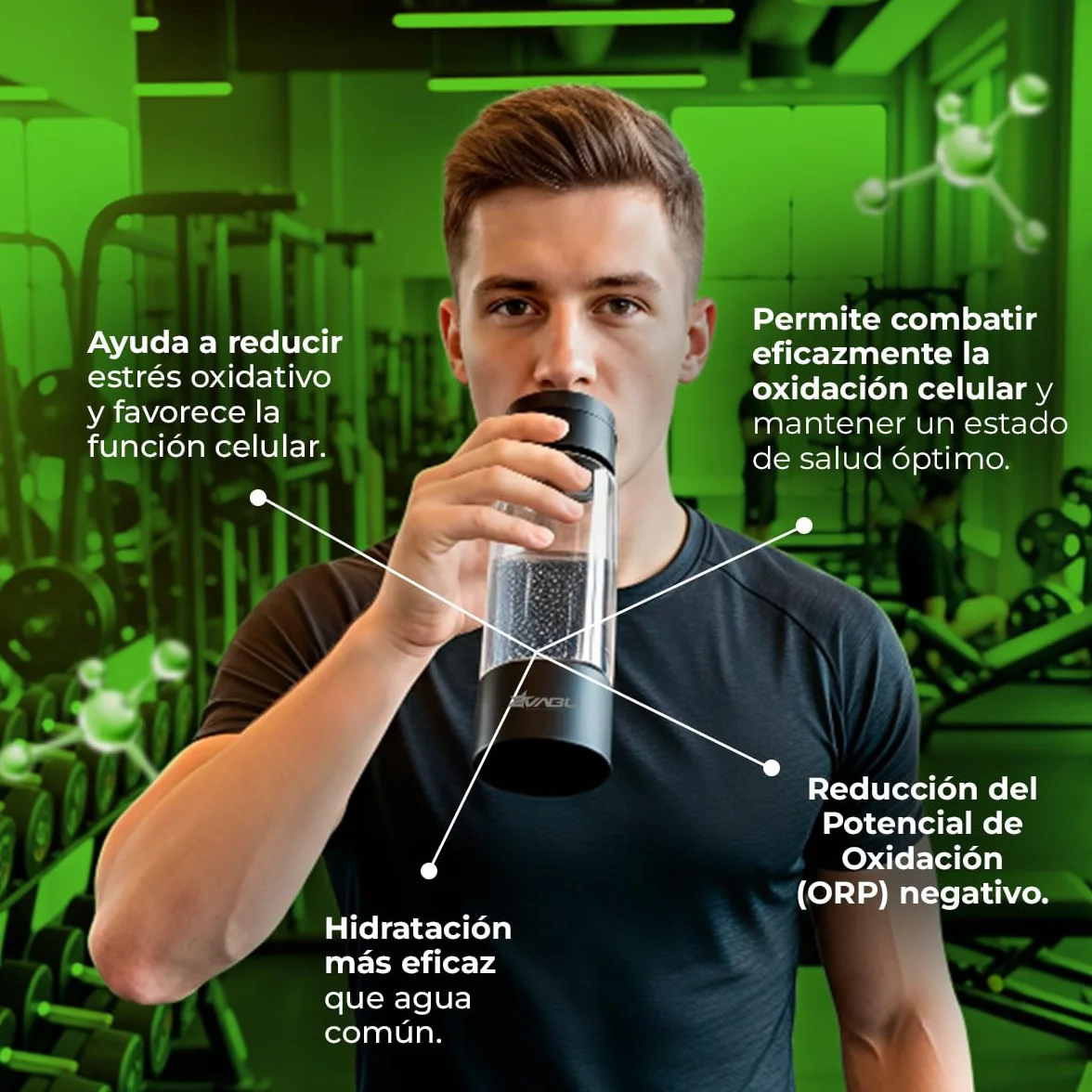 Botella de Agua Hidrogenada – 1400 PPB de Hidrógeno Molecular – Tecnología SPE/PEM de Alta Pureza – Incluye Funda Protectora - Auto limpieza Membrana - 400 ml (Molecular Sport)