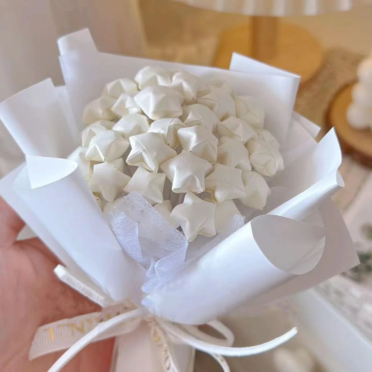 500 estrellas de origami de la suerte, papel multicolor hecho a mano para cumpleaños, boda (blanco roto)