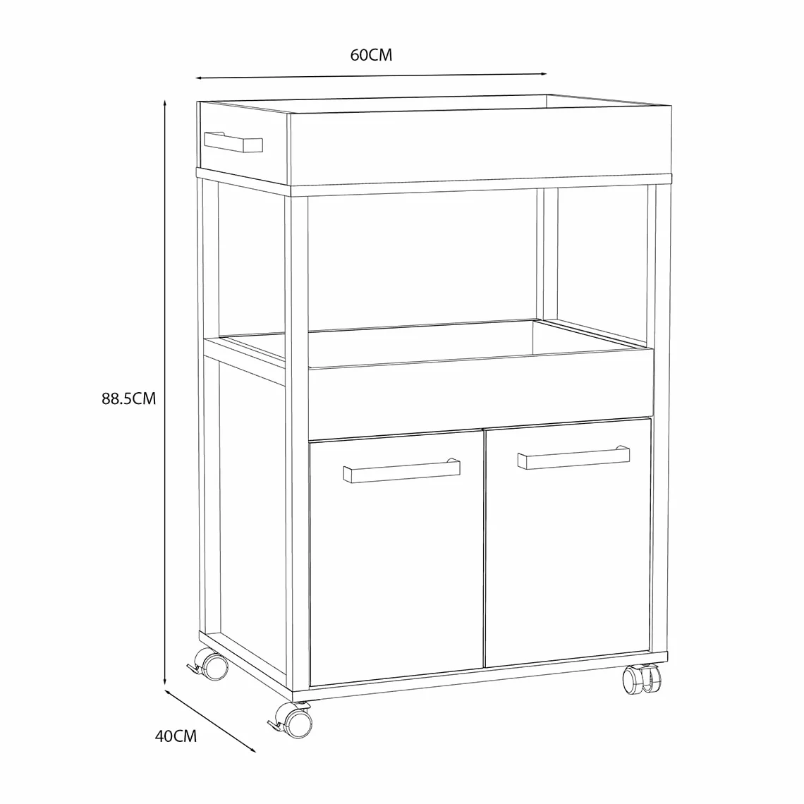 Benji - Mueble bar con 2 puertas y 2 bandejas de almacenamiento, patas sobre ruedas, madera antigua, hormigón oscuro