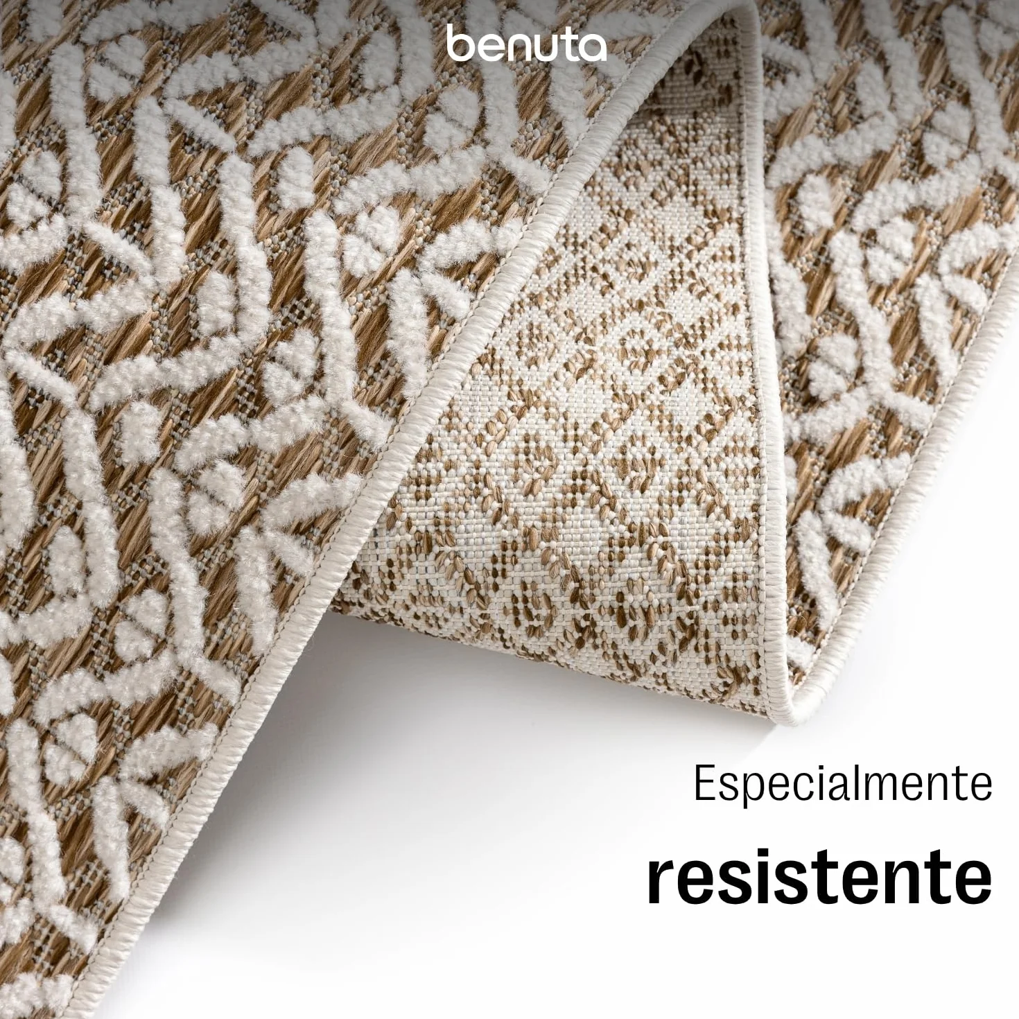 benuta Basic Alfombra Exterior Interior Kaleo - Beige 200x300 cm - Diseño Geométrico - Resistente al Clima & UV - Balcón, Terraza, Jardín, Cocina, Dormitorio, Salon & Sala de Estar - Fácil de Limpiar
