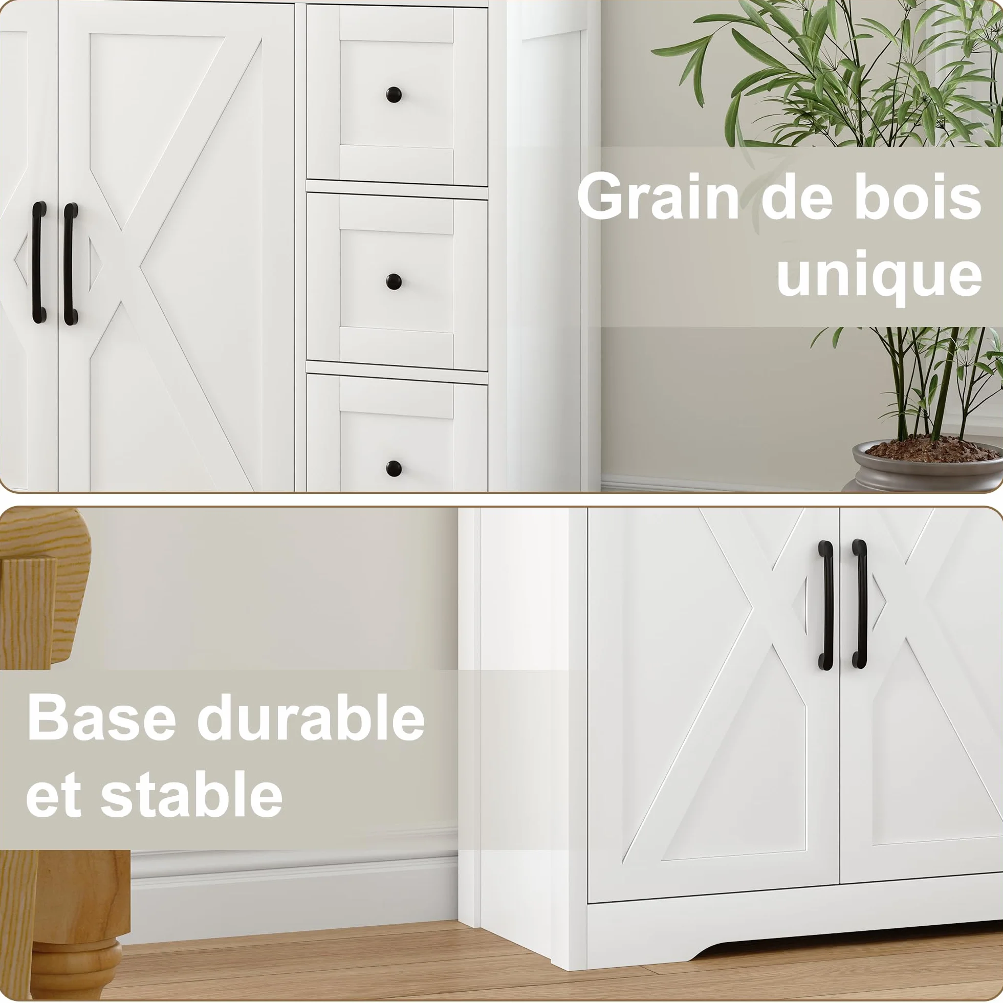 Aparador de cocina, mueble de almacenamiento con 4 puertas y estante ajustable, aparador moderno para comedor, armario de cocina para salón y comedor (100 x 40 x 105 cm)