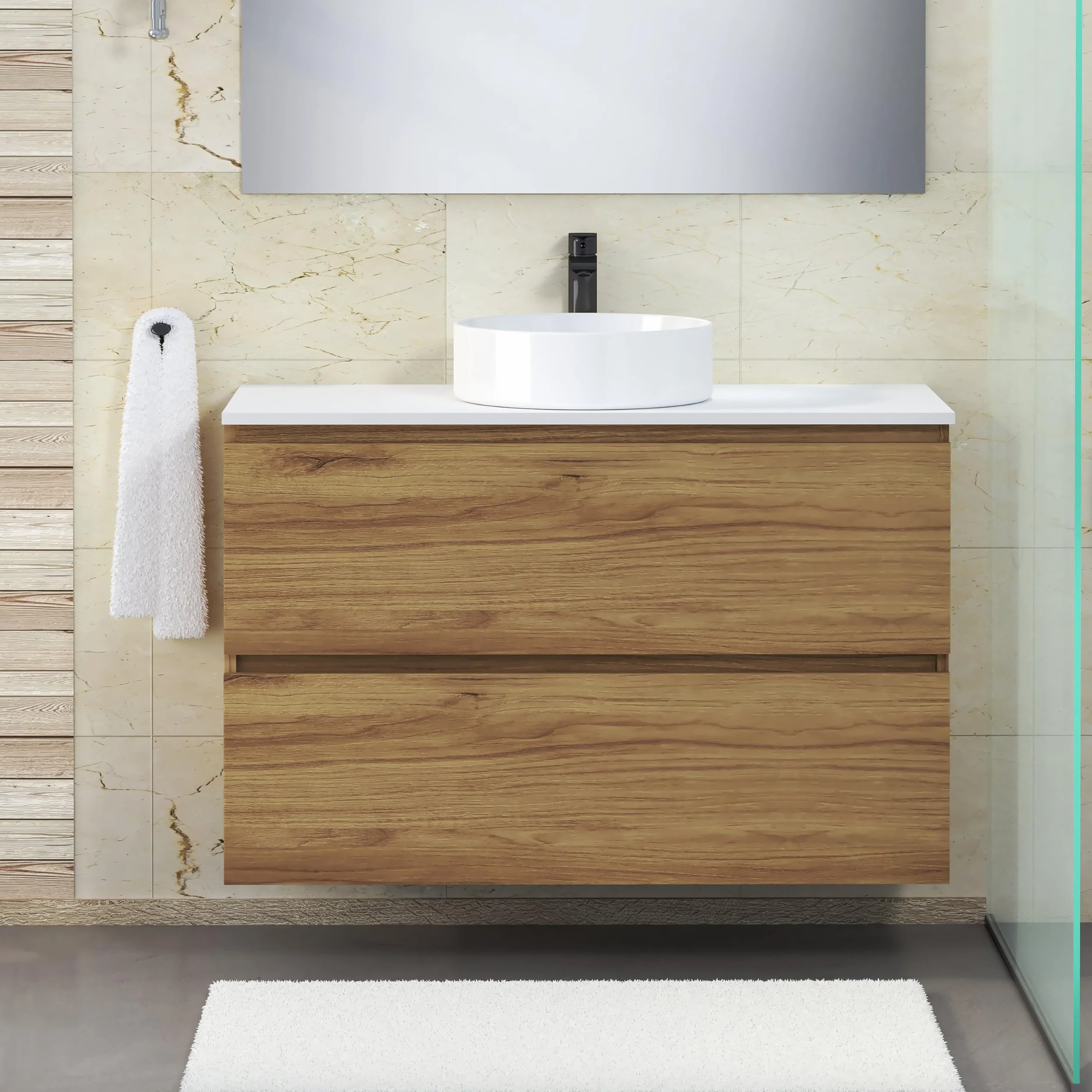 Baikal Encimera de Madera para Baño, en Melamina 16mm. Tablero para Mesa. Varios Acabados y Medidas. Combinable con Cualquier Mueble Modular de Marca