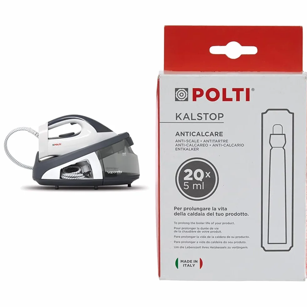 Polti Vaporella Simply VS10.10 Centro De Planchado Bomba, 6.5 Bar, Autonomía Ilimitada + Kalstop Anticalcáreo para aparatos con caldera, no tóxico