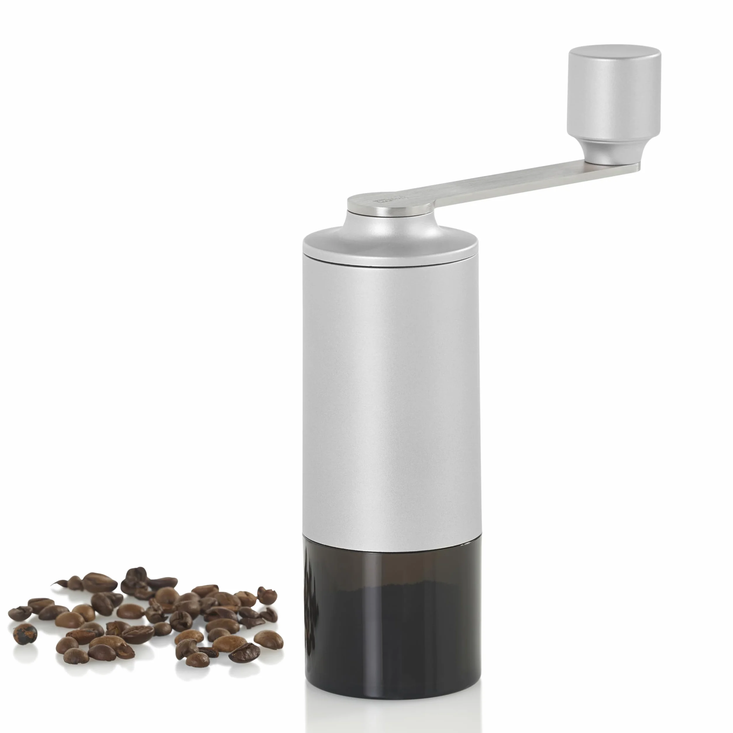 AdHoc Moro - Molinillo de café manual, molinillo de cerámica con grosor ajustable, fácil de rellenar, moderno y compacto, gris claro