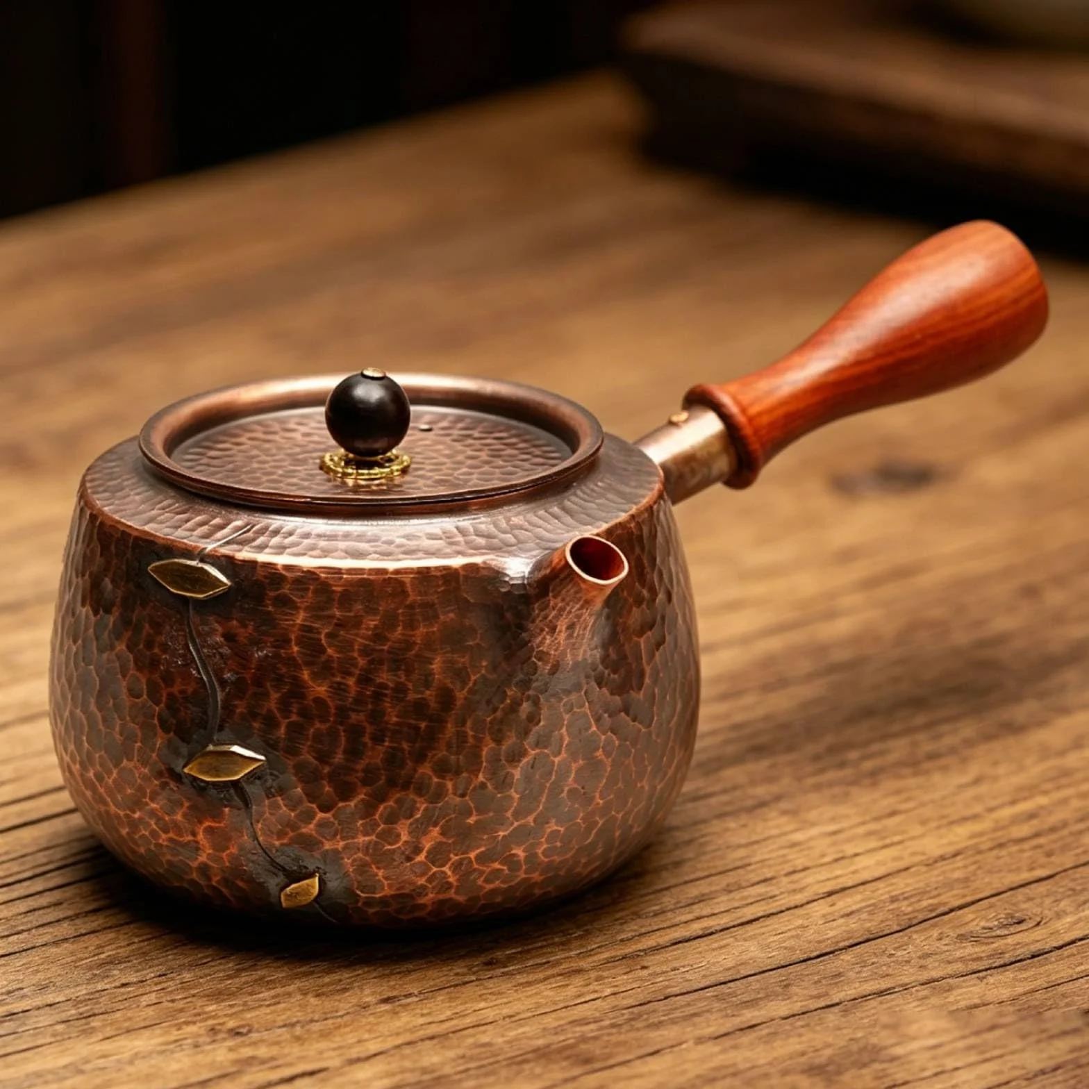 Tetera Cobre Resistente Al Óxido Tetera con Tapa Tradicional Hervidor para Aficionados Al Té, Oficina, Tetera De Cobre Con Mango Lateral Y Diseño De Parche Envejecido