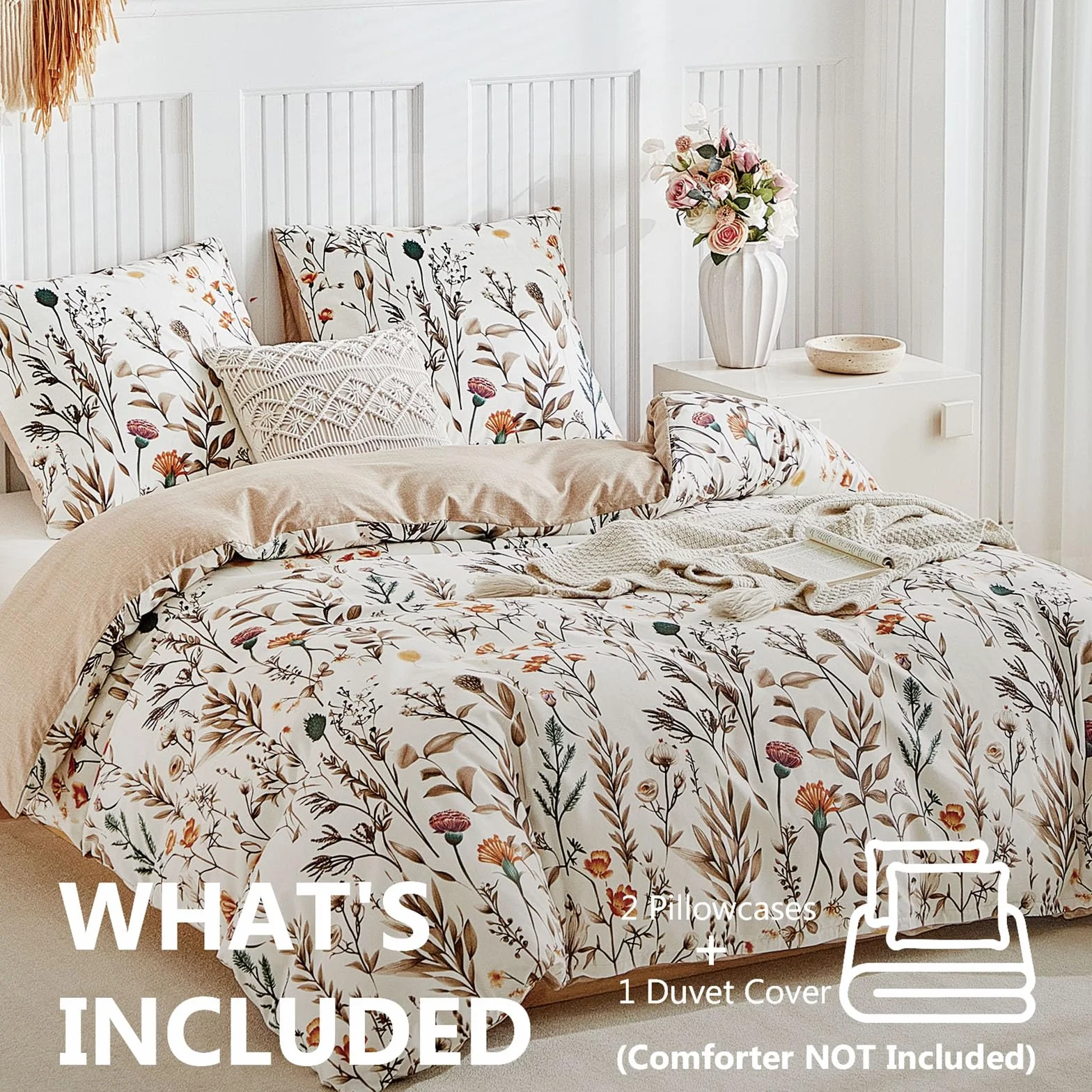 TTCM Funda Nordica Cama 180, Funda Nordica 240 x 260 cm, Incluye 1 Fibra Ultrafina con Estampado Floral Funda Nórdica 240x260 cm + 2 Funda Almohada 65x65 cm, con Cremallera