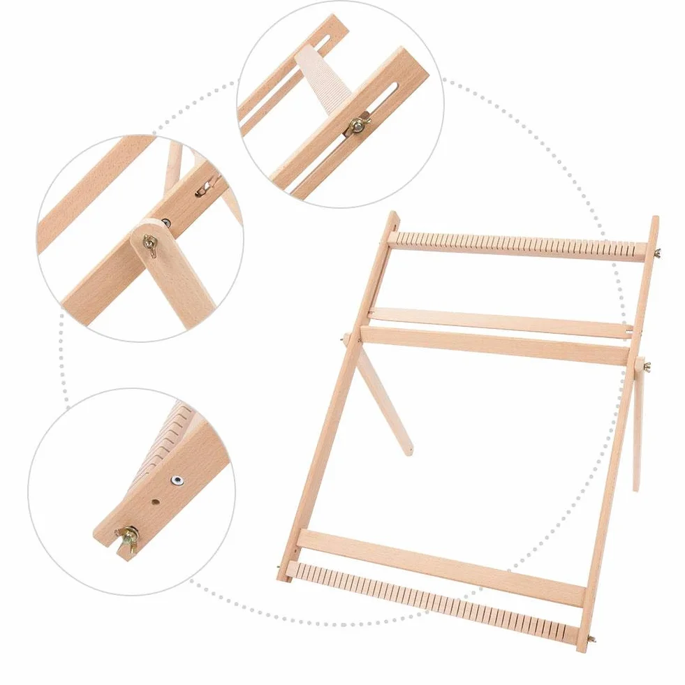 Telares con soporte, Kit de telar multiartesanía Marco de tejido ajustable Bufanda de madera maciza DIY Loom máquina de coser, para adultos