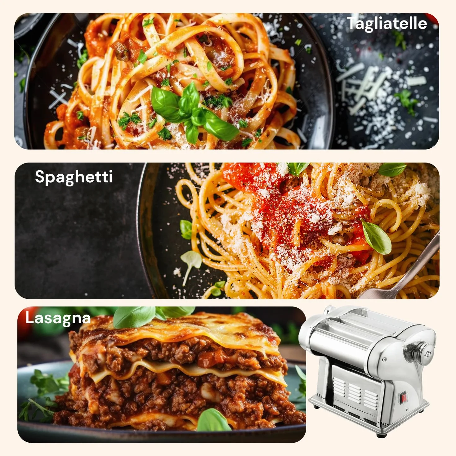 Avilia Máquina para hacer pasta eléctrica PM1650 135 W - Cuchillas intercambiables de 1 mm a 4 mm para espaguetis y tallarines - Produce hasta 4 kg de pasta por hora - Dimensiones 18 x 26 x 23 cm