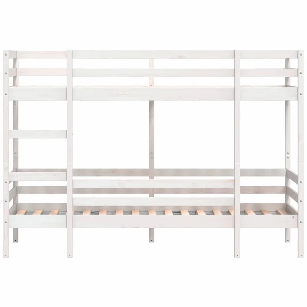 Litera blanca de 80 x 200 cm de madera de pino maciza, robusta estructura de cama con escalera, diseño seguro para habitaciones infantiles y jóvenes, mueble que ahorra espacio