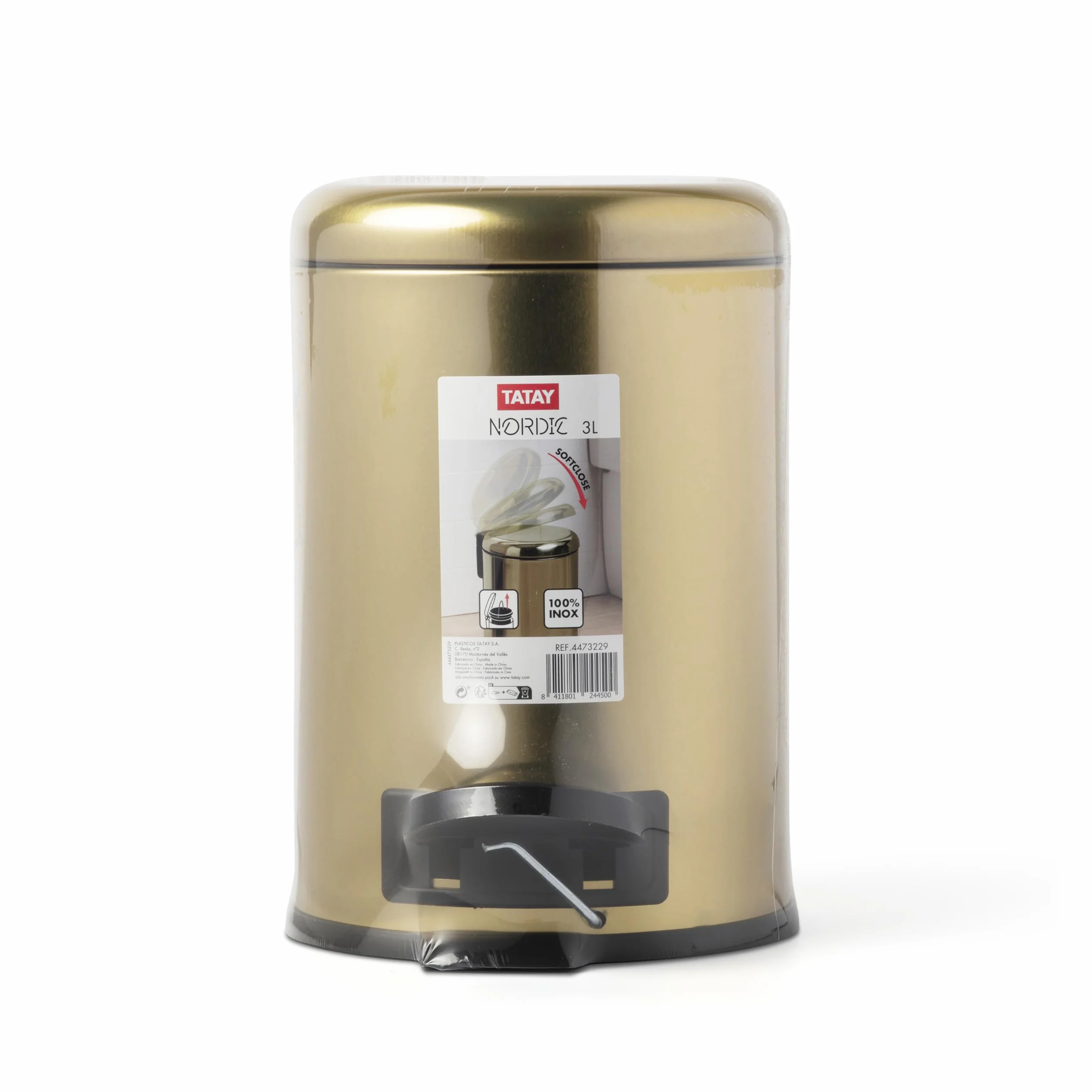Papelera Baño Pedal 3L Oro Nordic 19x21,8x22,1 cm