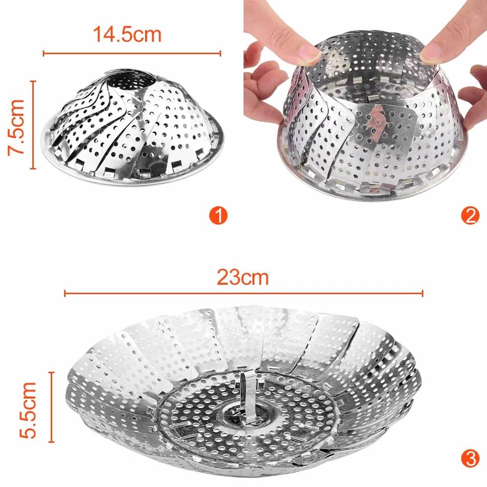 Cesta Vaporera Plegable de Acero Inoxidable con Patas Antideslizantes para Verduras Frutas Mariscos