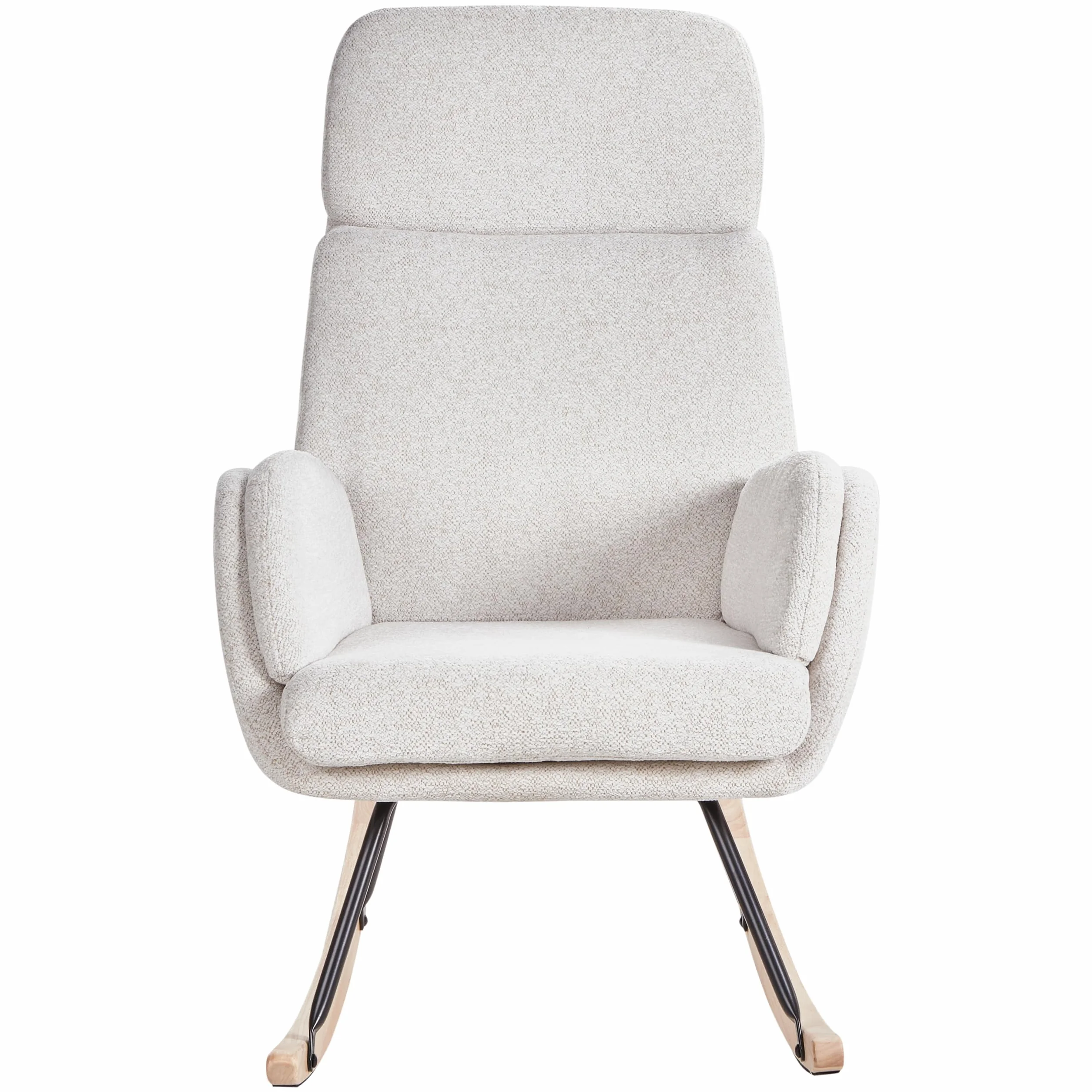 Beliani Silla Mecedora de Tela Asiento de poliéster Patas de Metal Patines de Madera diseño Moderno Blanco Crema Kvelia