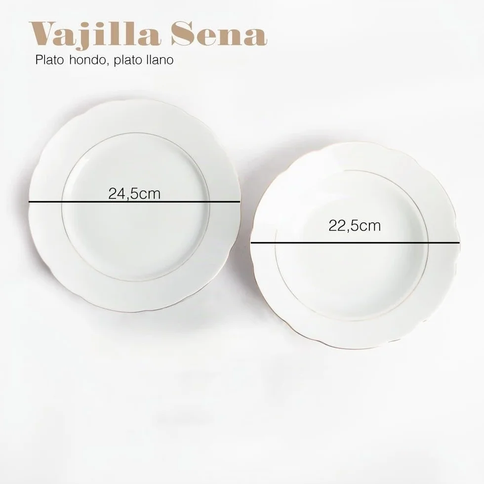 FRANQUIHOGAR - Juego de Vajilla 18 Piezas para 6 Personas - Porcelana Blanca con Filo de Oro, Elegante y Clásico, Incluye Platos Llanos, Hondos, Blanco Con Filo de Oro, Porcelana