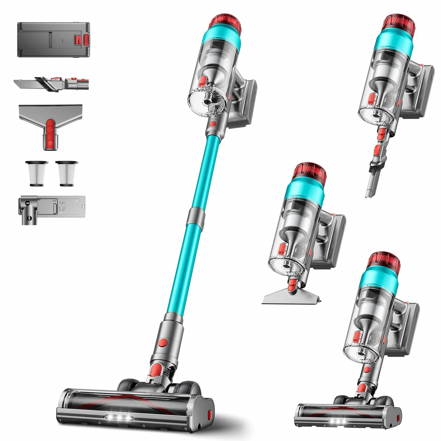 60KPa/600W Aspiradora sin Cable, Aspiradora Fregadora Sin Cable Potente hasta 75Mins, con Carga de Pared Smart Screen, Cepillo Antienredos, Alfombra Pelo Mascota Suelo Sofá (Morado) (Verde) (Verde)