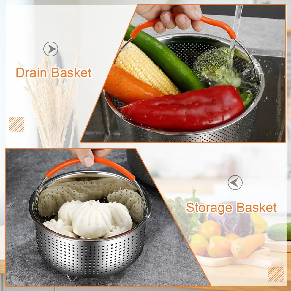 Cesta de Vapor Acero Inoxidable 2L 17.5cm para Olla Presión Multiusos con Mango