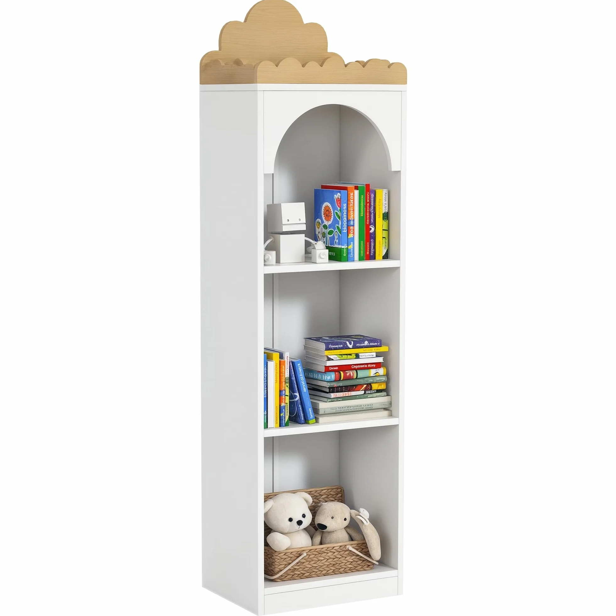 AIYAPLAY Librería Infantil Estantería para Libros Infantil de 3 Niveles Estantería Infantil para Guarderías Habitación Infantil Blanco y Natural