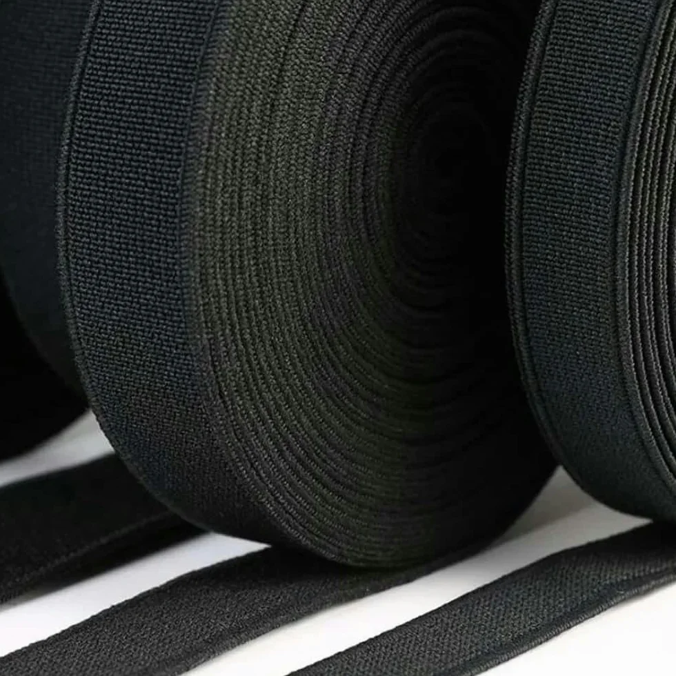 Banda elástica de nailon para costura en y negro para accesorios de prendas, bolsos, ancho 15 mm, 20 mm, 25 mm, 30 mm, 35 mm, 40 mm, 45 mm, 50 mm, negro, 40 mm, 36 metros