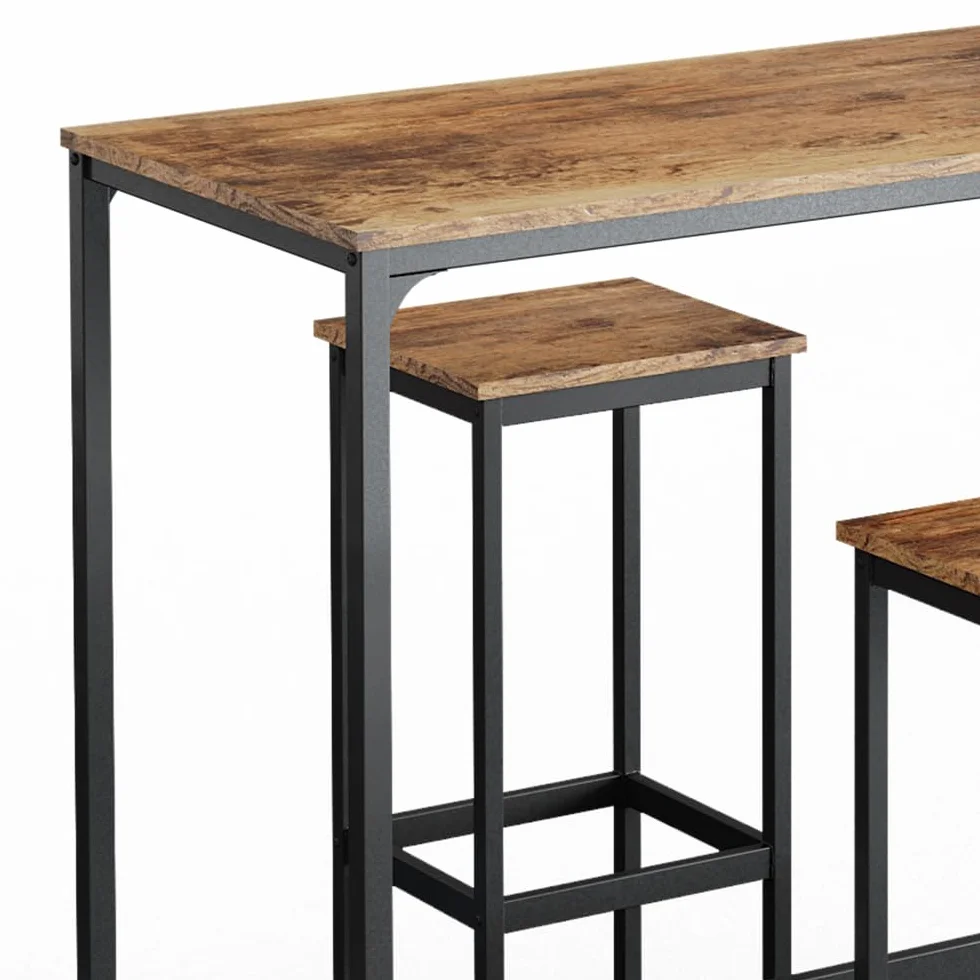 Vicco Set de Mesa de Bar Fyrk, Madera Antigua, 120 x 50 cm con 2 taburetes de Bar, Apto para Barras y encimeras de Cocina, apilable para Almacenamiento