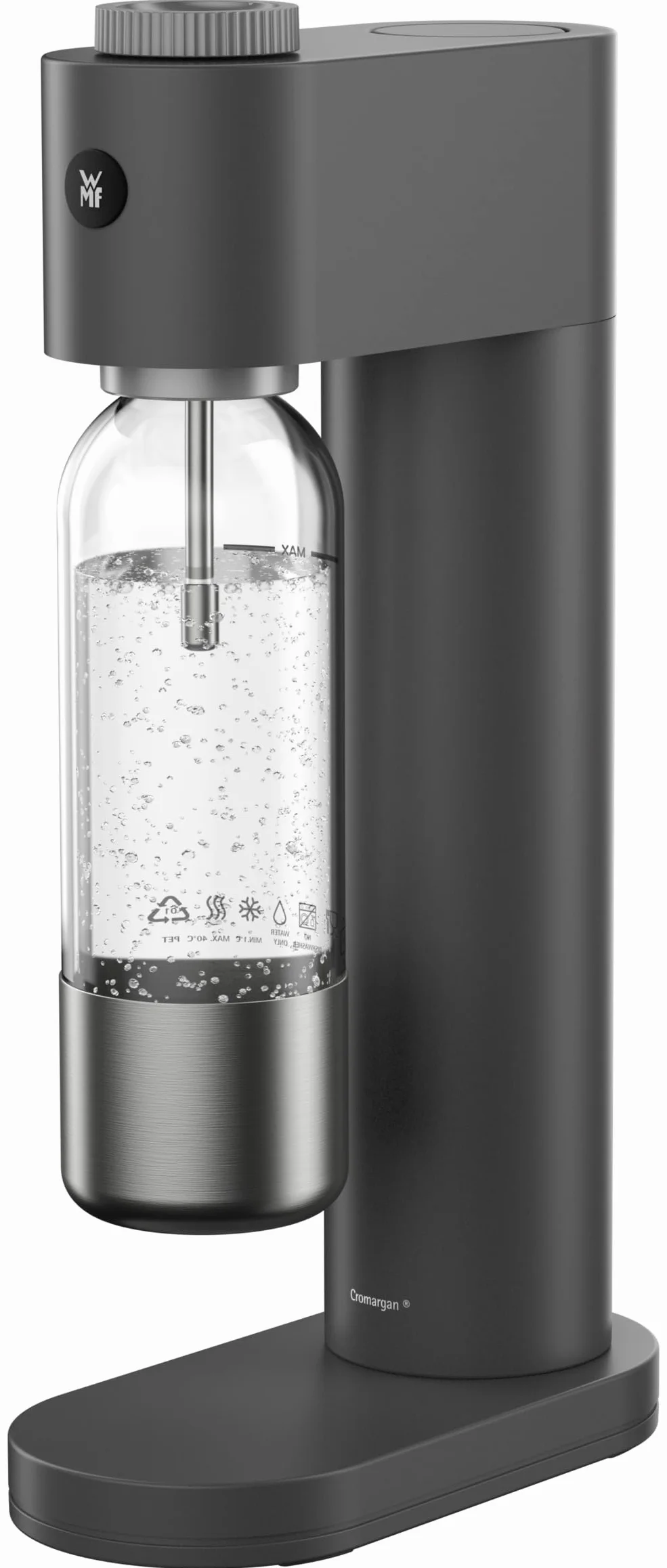 WMF Element One Agua con gas – Máquina de burbujas de acero inoxidable completamente automática con 3 grados, diseño que ahorra espacio, elegante máquina de agua con gas y dispositivo de burbujeo para