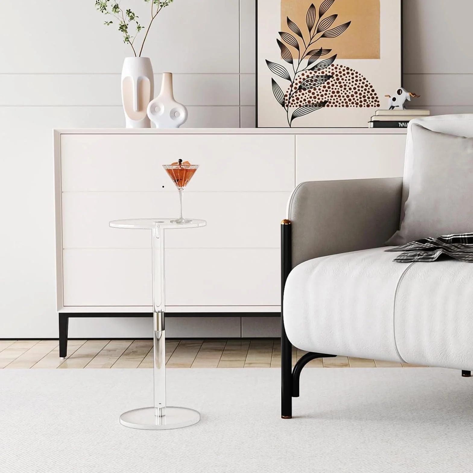 Mesa auxiliar para bebidas, mesa alta para bebidas de acrílico | mesa transparente para bebidas, aperitivos, teléfonos y café, mesa auxiliar moderna de acrílico