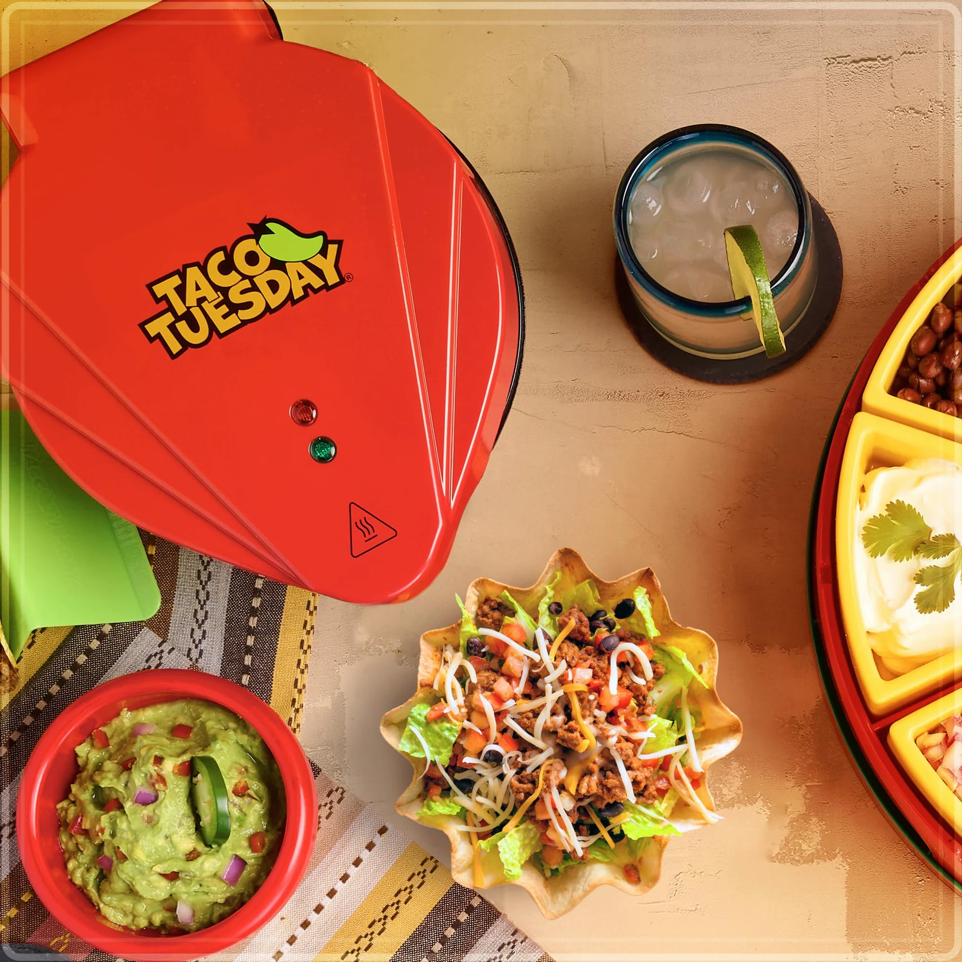 Taco Tuesday - Tazón de tortilla para cuencos de tacos horneados, tostadas, ensaladas, salsas, aperitivos y postres, tortillas de 8 a 10 pulgadas, color rojo