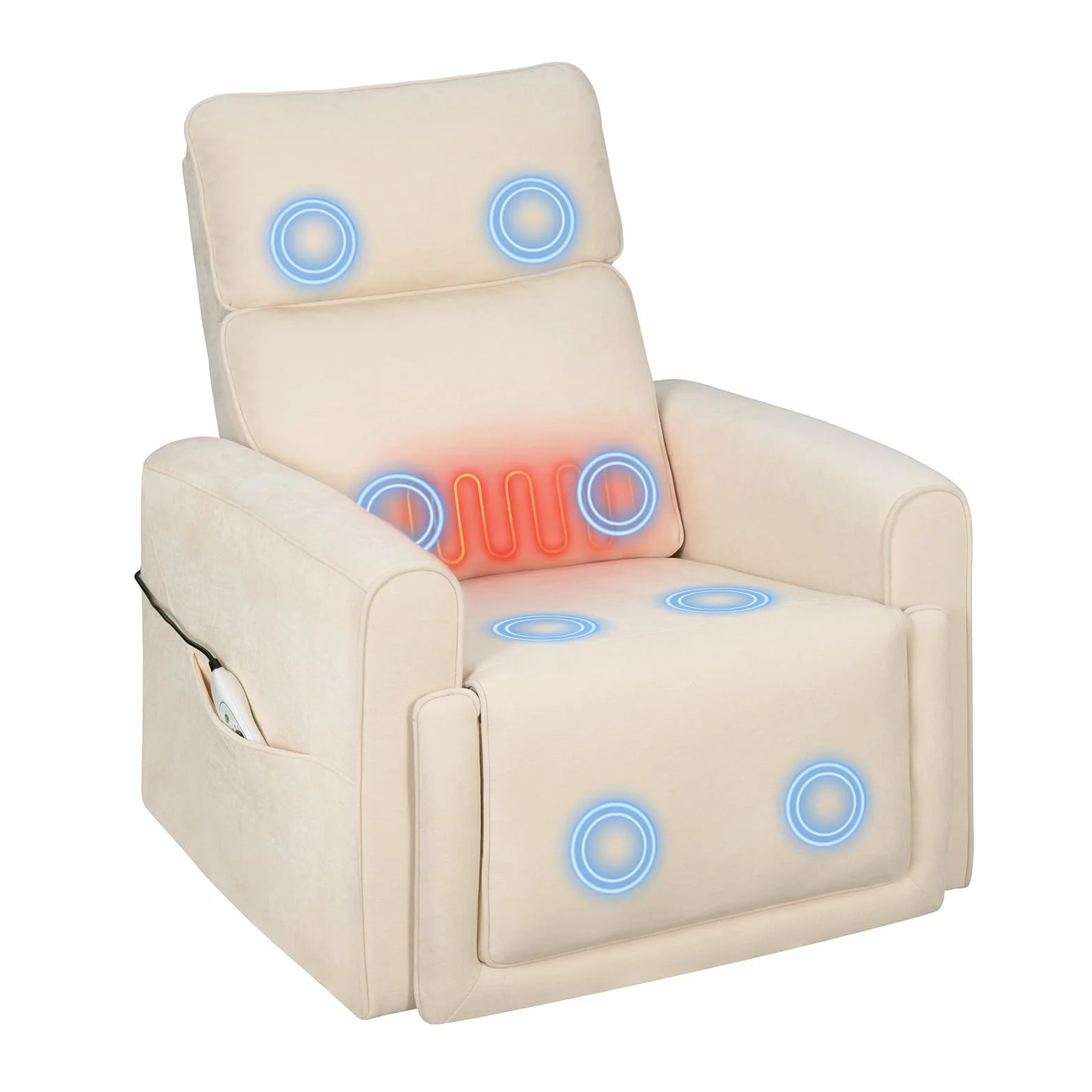 WOLTU Sillón Relax Reclinable, Sillón de Masaje con Calefacción de Masaje, Reposapiés, Bolsillos, Portavasos, Puerto USB, Tapizado en Tela Chenilla, Capacidad de Carga 150 kg, Beige