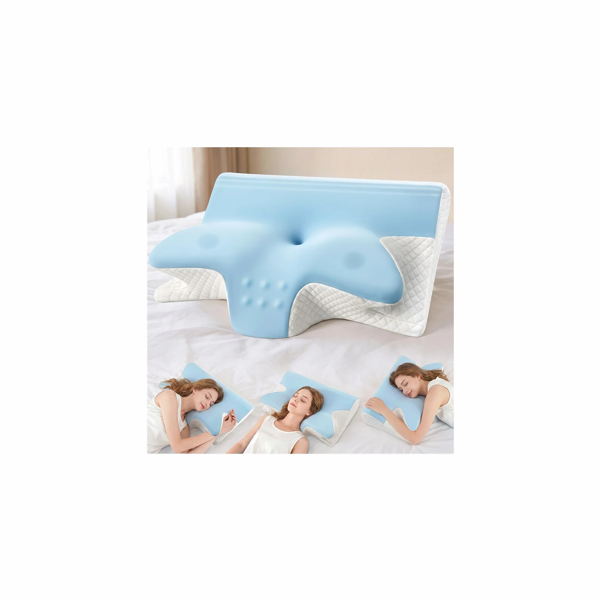 Almohada cervical ergonómica, espuma viscoelástica, color azul claro