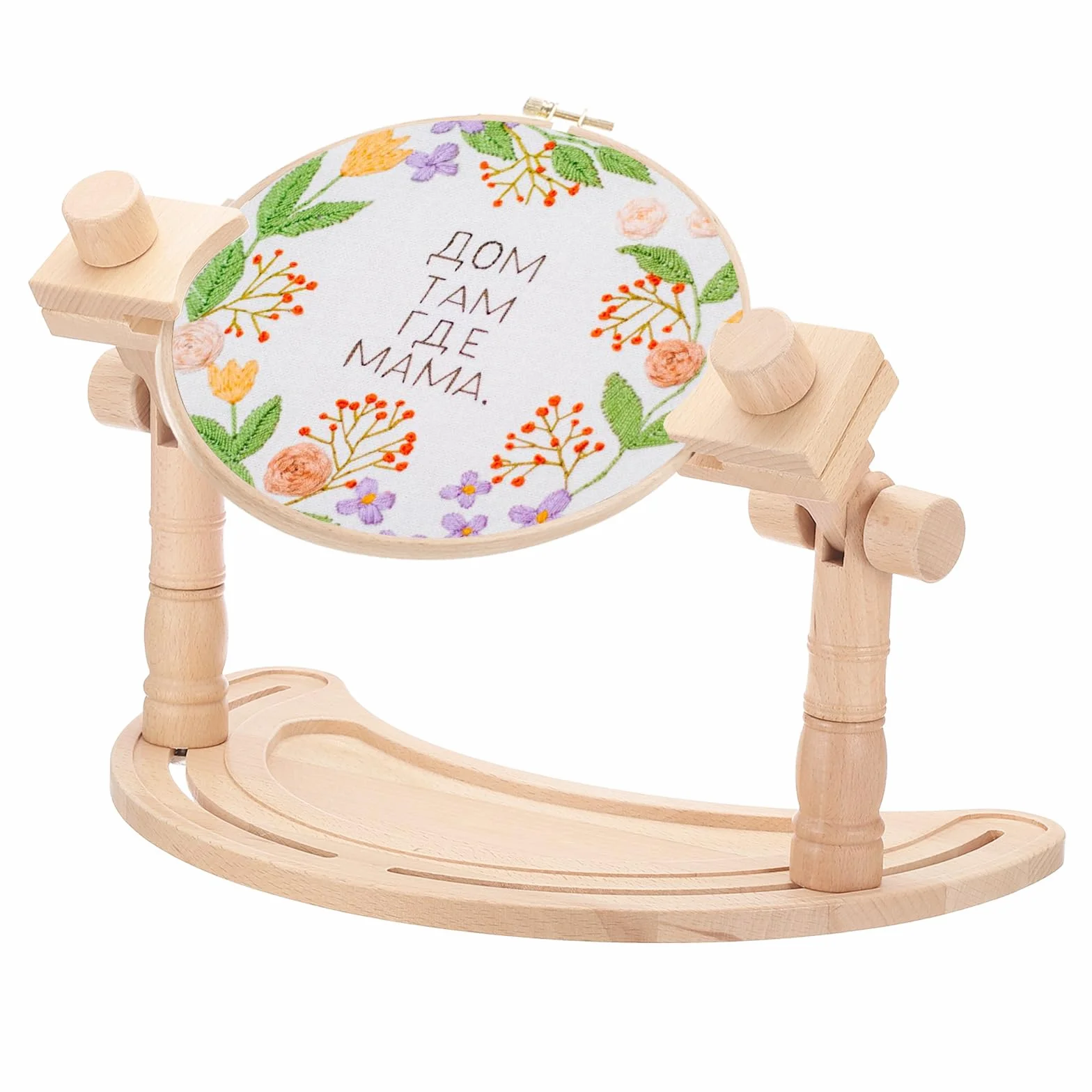 PATIKIL Soporte de aro ajustable para bordado, con forma de luna, de madera de haya y punto de cruz, soporte giratorio de 360°, manos libres, marco de bordado para costura, manualidades