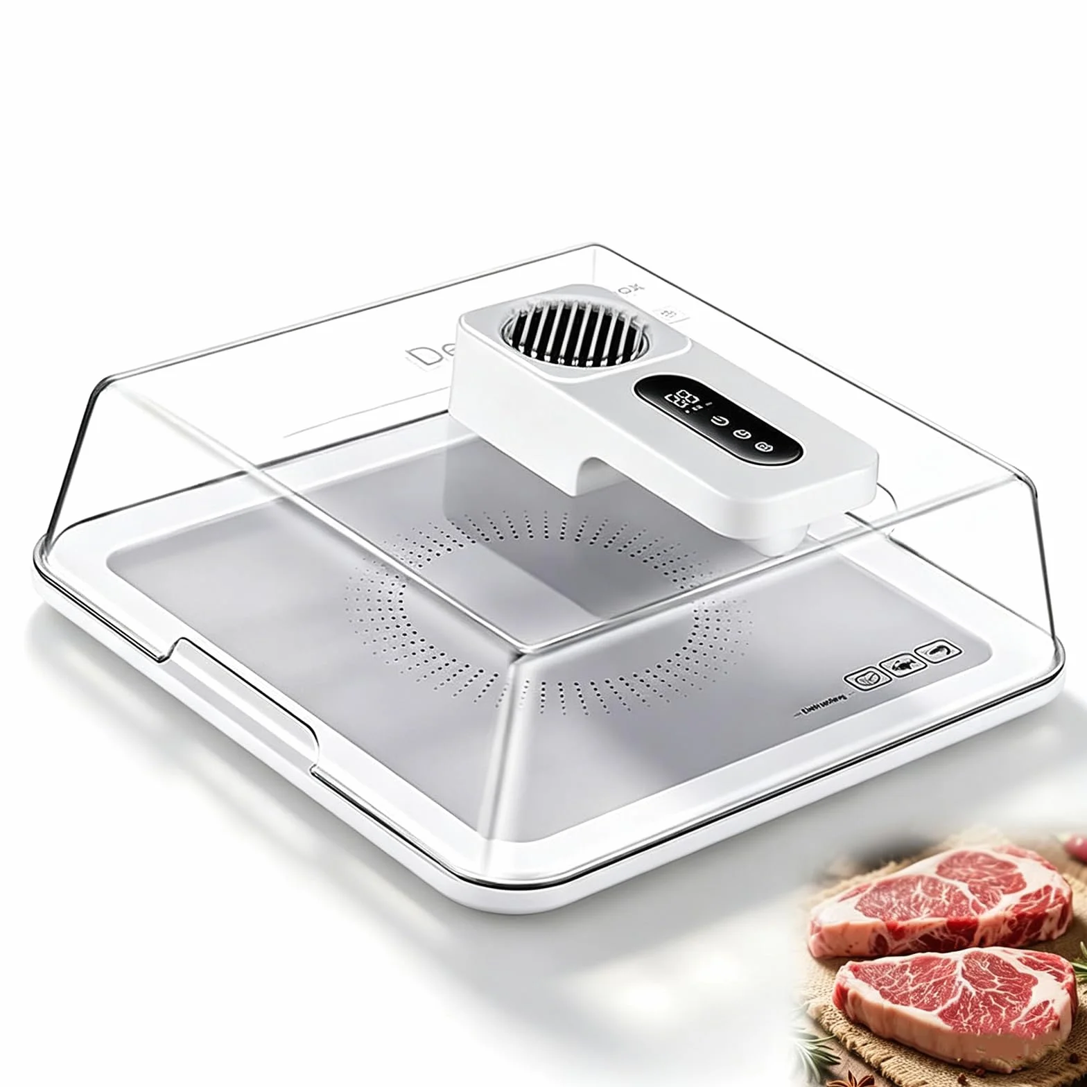 Bandeja de descongelación de carne de 4,2 L con tapa, bandeja inteligente de descongelación rápida para alimentos congelados, temporizador ajustable, recargable, para filetes, pollo, pescado