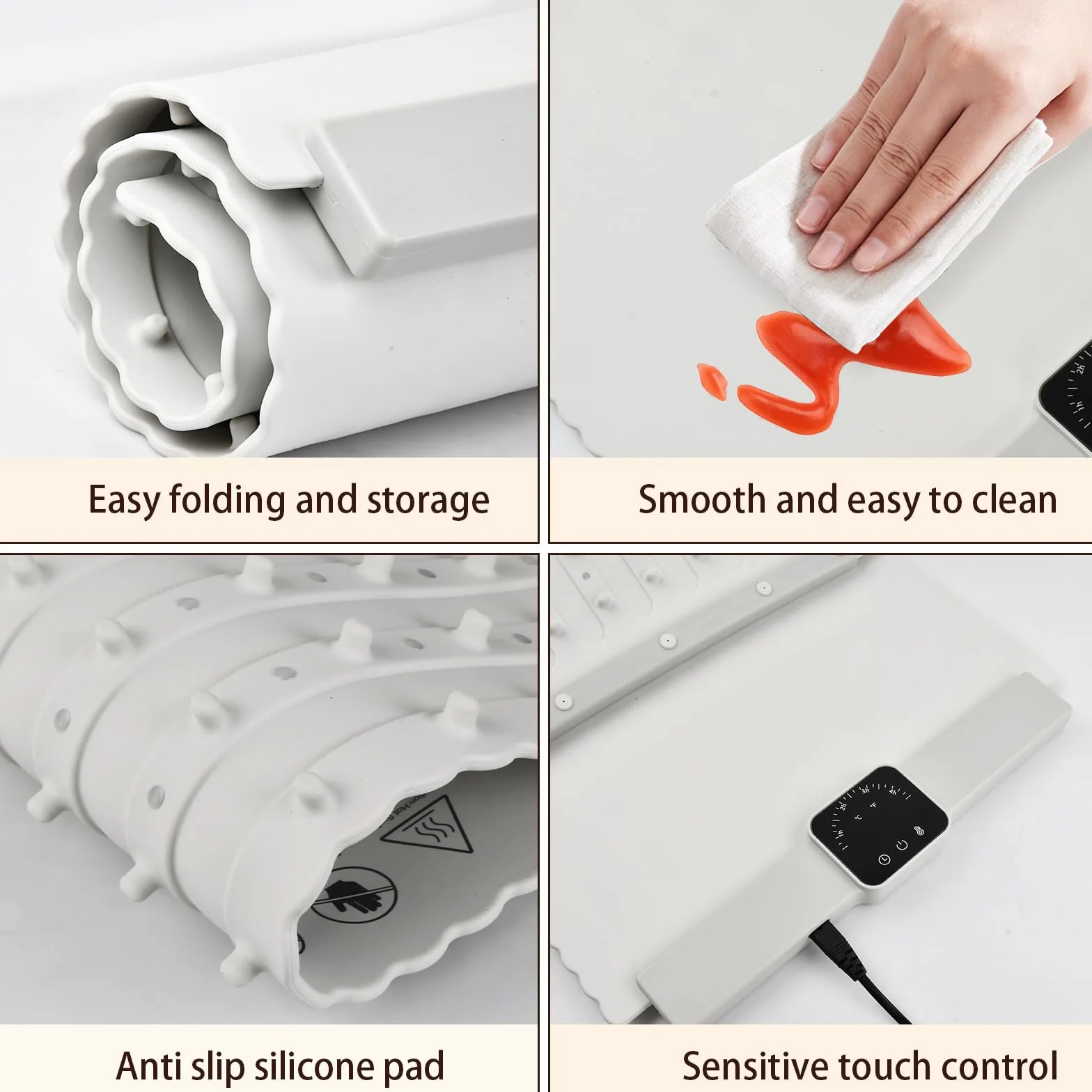 Bandeja Calentadora Eléctrica, Calentador de Alimentos de Silicona, Placa Calentadora de Alimentos Plegable con Temperatura Ajustable, Bandeja de Calentamiento de Alimentos para Familia