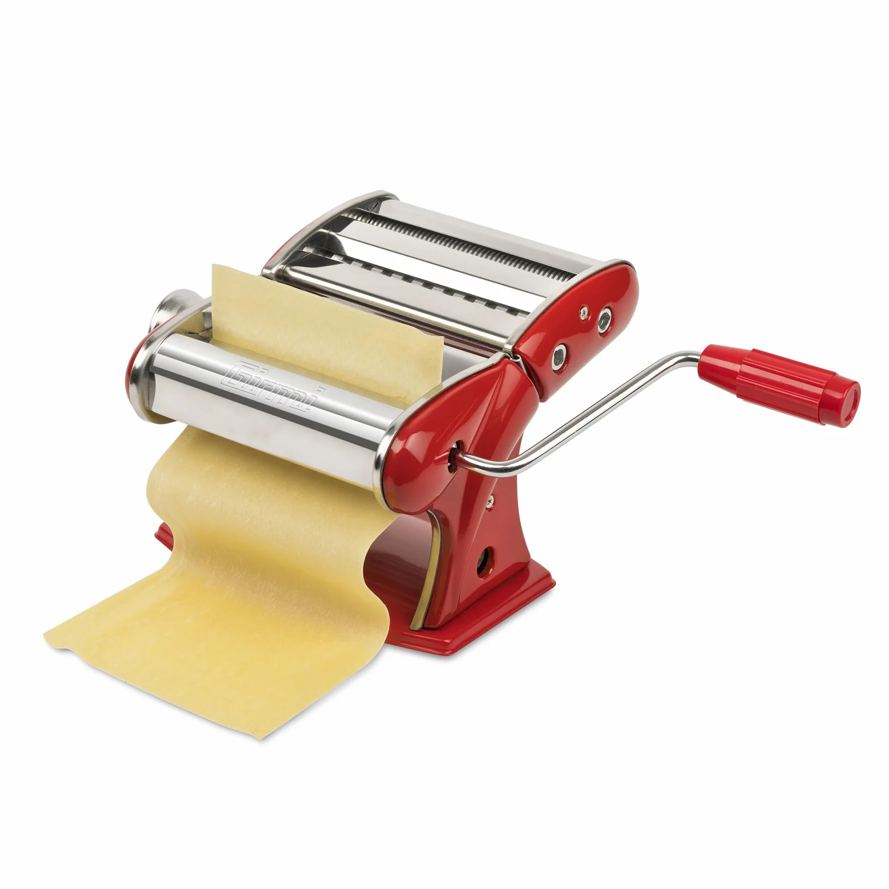 Girmi IM92 Máquina para Pasta Manual, Laminadora, Cuerpo de Acero Inoxidable, 7 Niveles de Grosor, 3 Formatos de Pasta, Rodillos de Aluminio, Roja