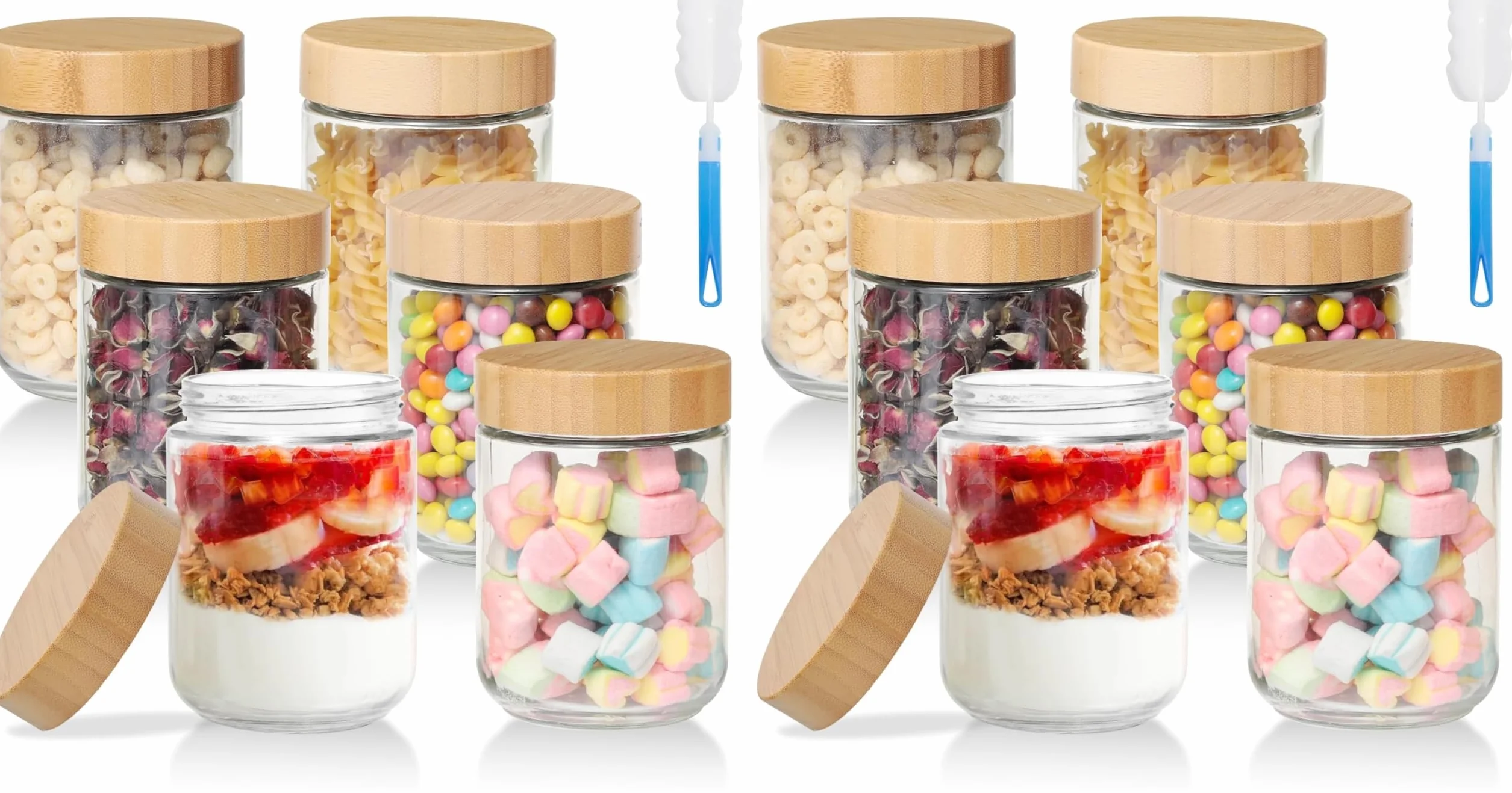 Romon Tarros de Cristal con Tapa, 6 Pack Botes de Avena Nocturna 480 ml Tarros De Vidrio Reutilizables Hermética de Rosca, Tarros de Almacenamiento Vidrio De Borosilicato para Yogur Cereales Gachas