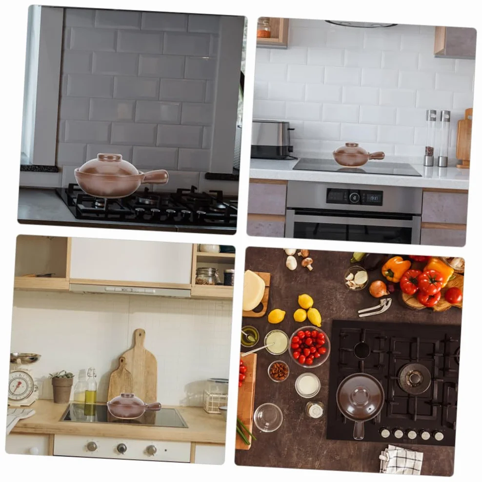 Cabilock Cazuela de Barro para Cocina Casera Asa Lateral y Tapa Ventilación, Olla Multifuncional de Barro para Guisar Rápido y Cocinar Fideos y Sopas en Casa o Tienda