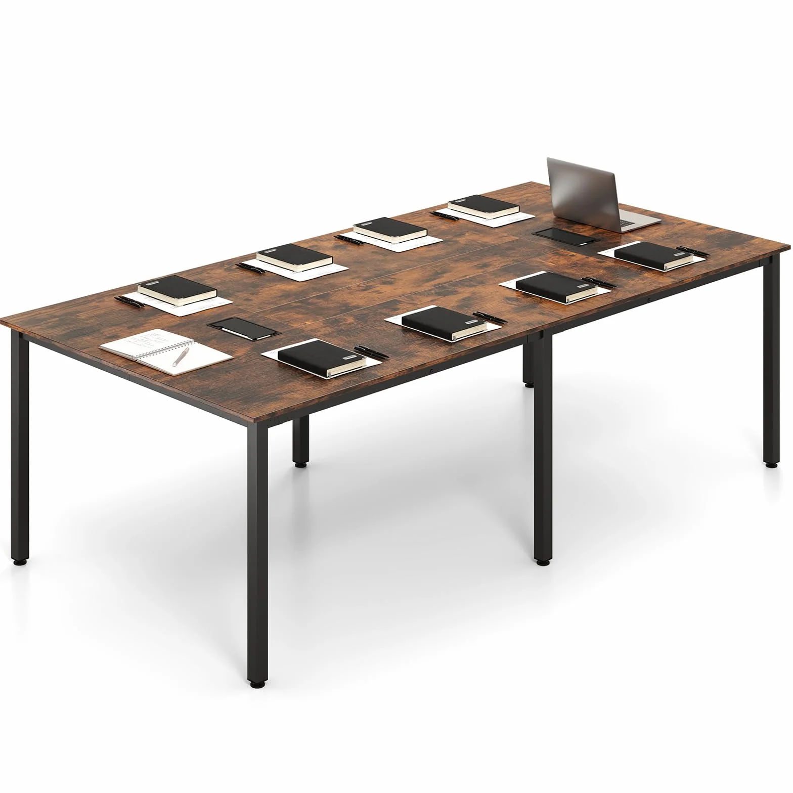 GYMAX Mesa de Conferencias, Ordenador de Oficina con 2 Pasacables, Escritorio Rectangular de 240 x 120 cm con Marco Metálico Resistente, Mesa Moderna para Seminarios para Sala de Reuniones