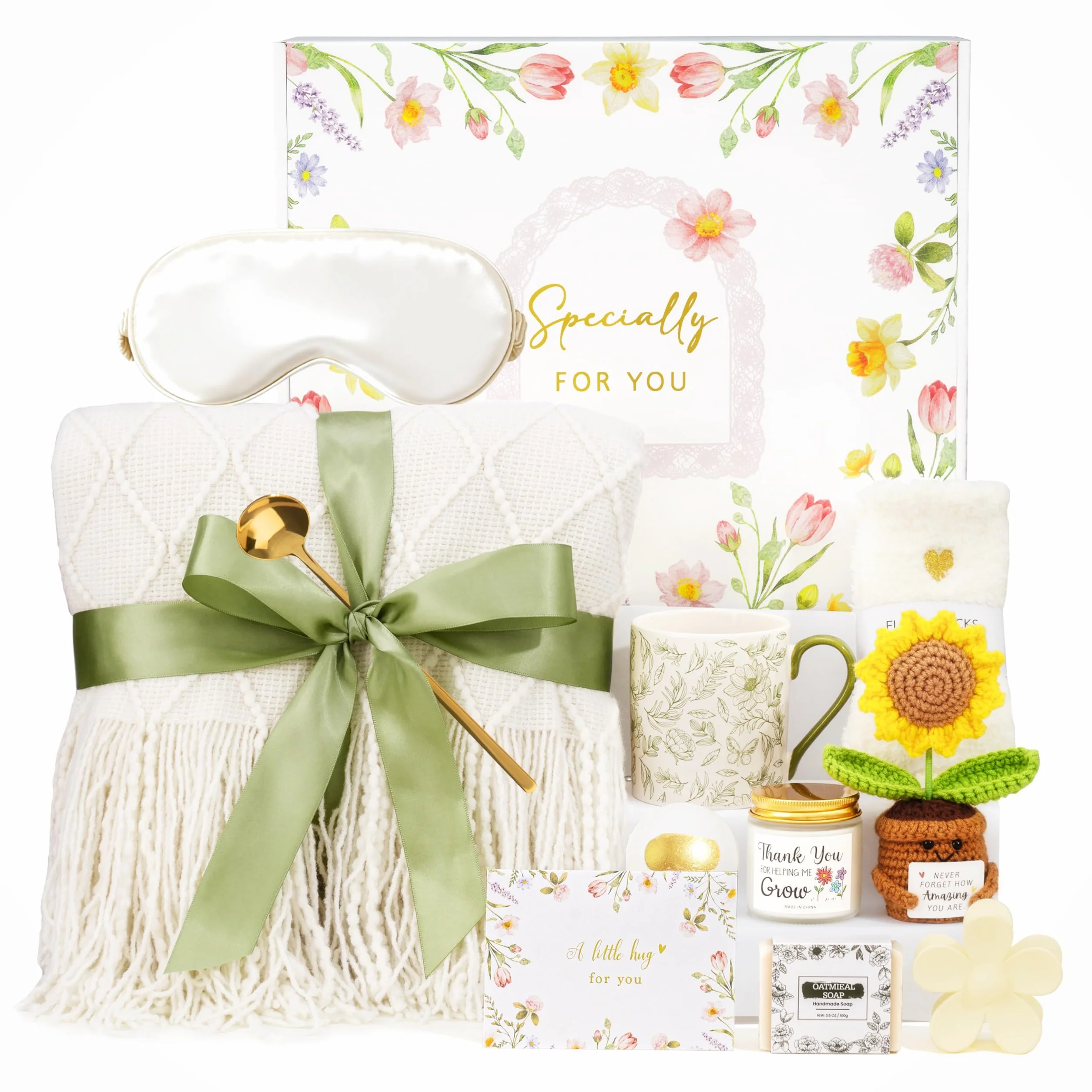 Regalos de cumpleaños para mujeres, paquete de cuidado personal Get Well Soon, canastas de regalo de color marfil, juego de regalo de condolencias, regalos únicos de Navidad para mujeres, mamá, su