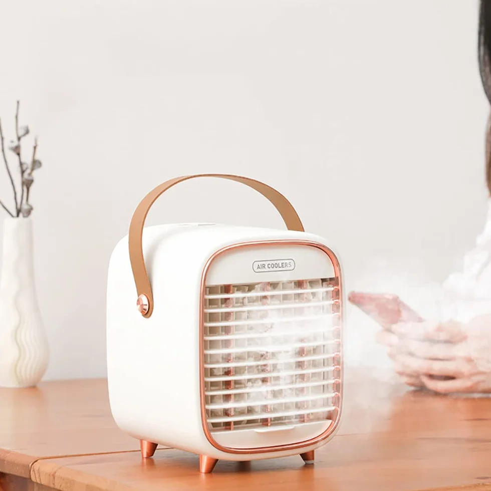 LJJ Enfriador de Aire Portátil, Aire Acondicionado Móviles Humidificador, 3 Velocidades, con 240ML Tanque de Agua, para Oficina y Hogar,White