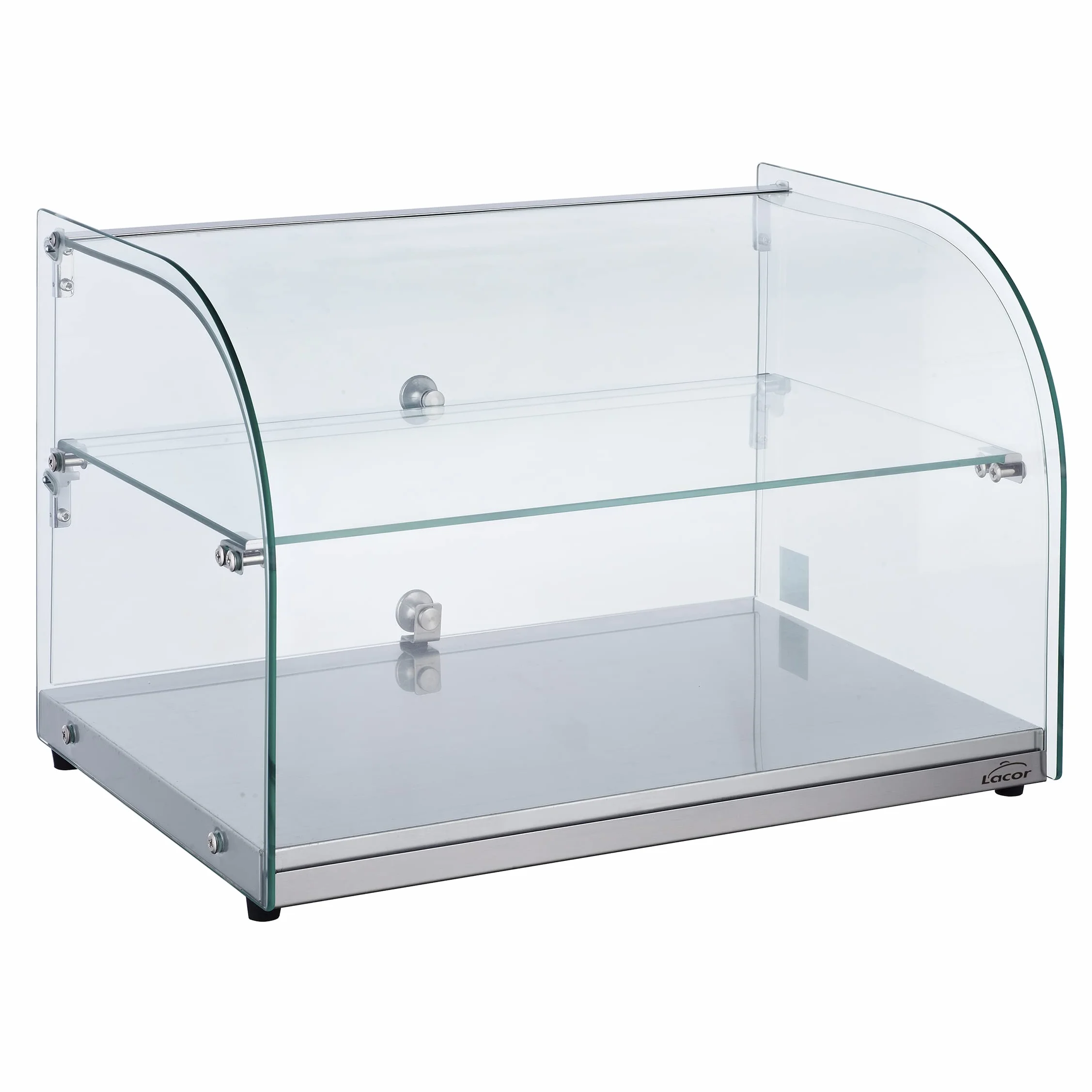 LACOR 69601 Neutra de Cristal, Expositor de Alimentos, Panera, Vitrina para Pasteles, Base de Acero Inoxidable, 55,4x37,6x37 cm, 45L, Transparente