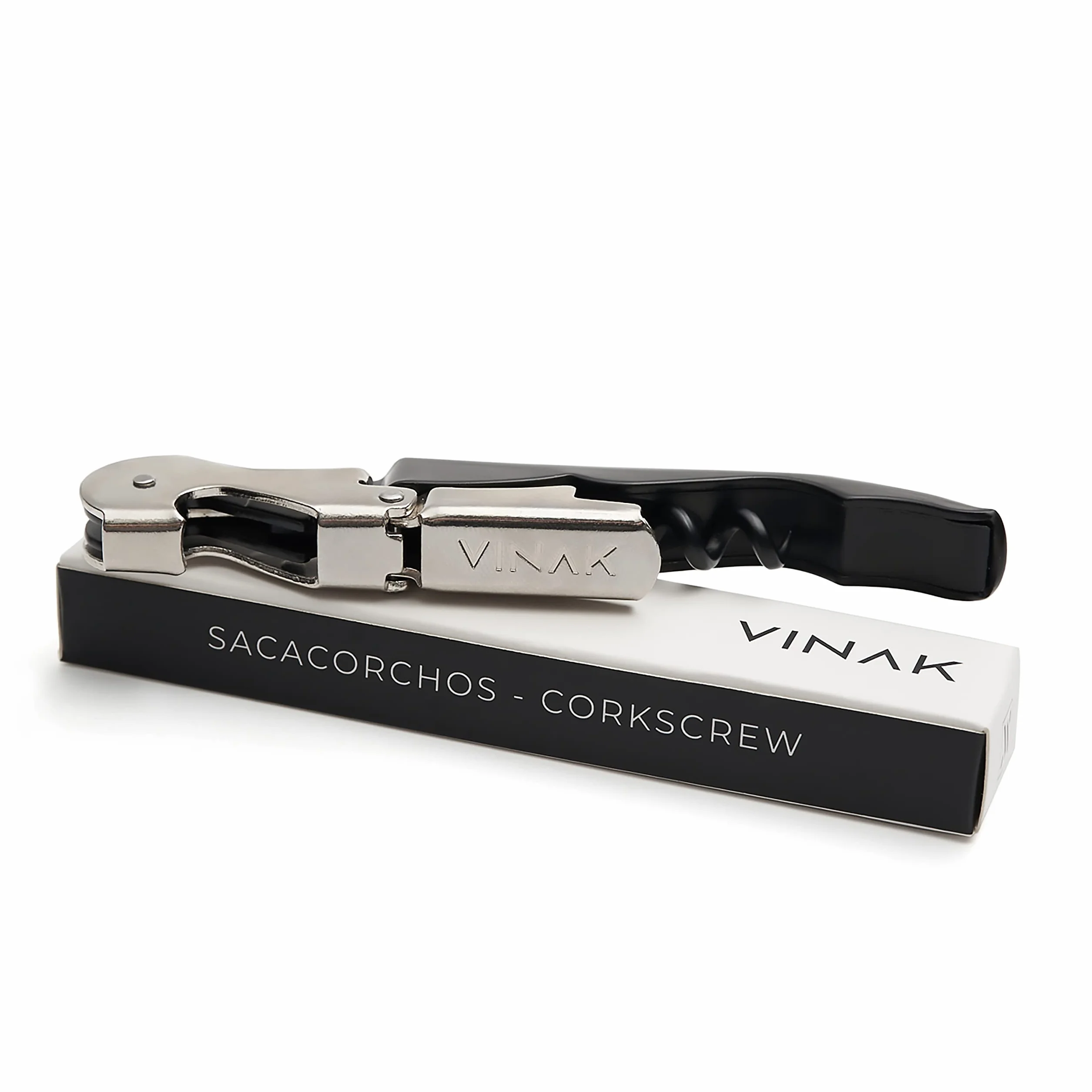 Sacacorchos CAMARERO profesional acero inoxidable con abrebotellas doble apoyo articulado espiral teflonada Negro