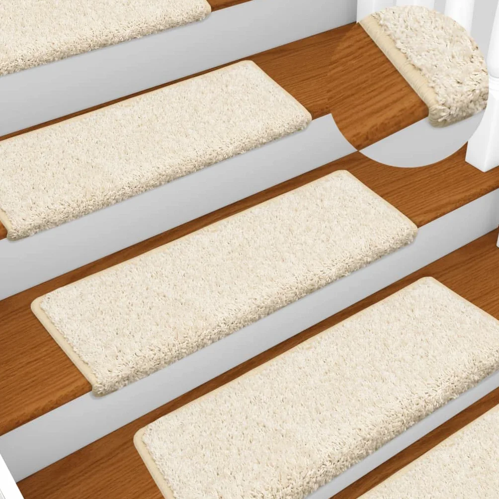 vidaXL Alfombrillas para escaleras 10 Unidades 65x21x4 cm Blanco Borde Rectangular