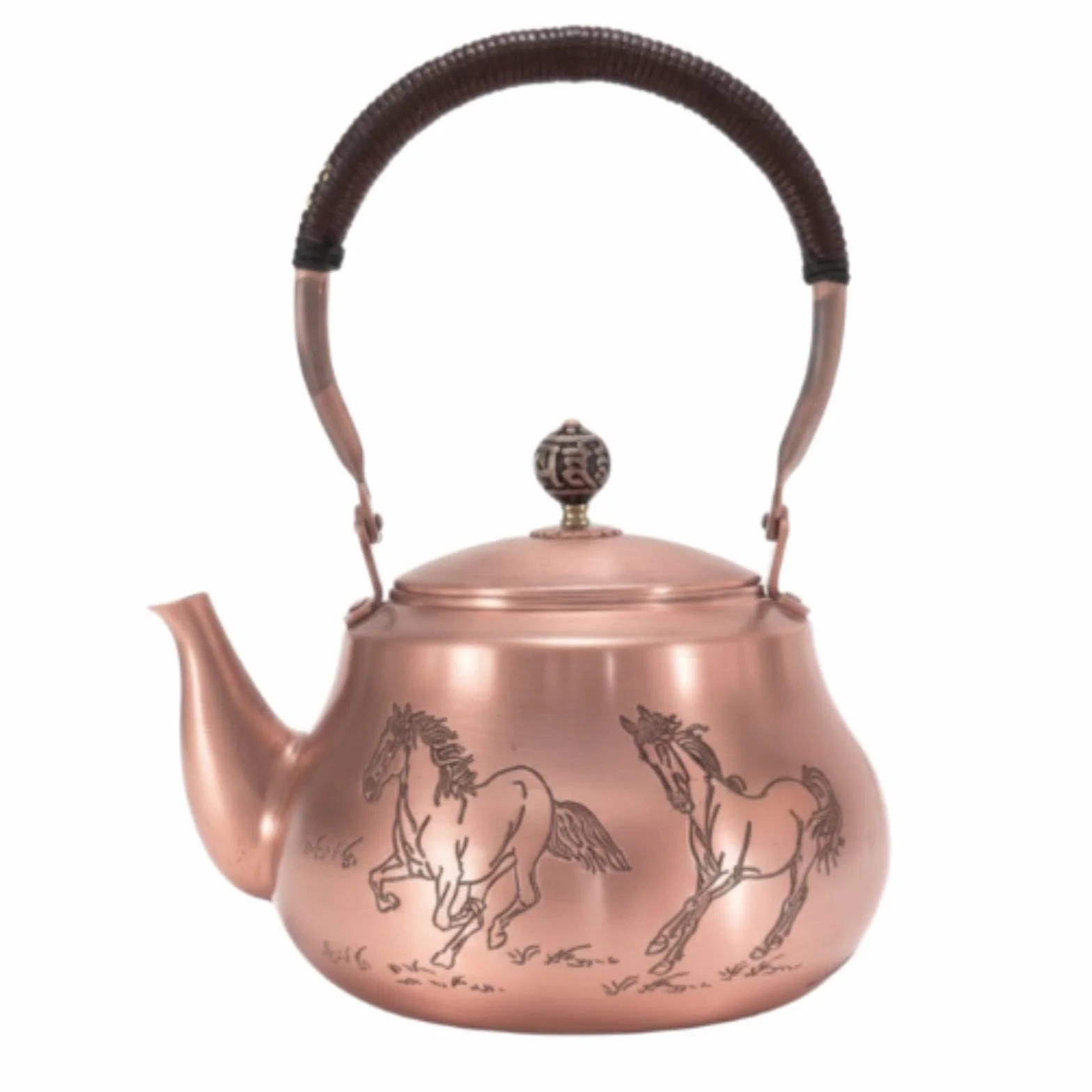 Qianly Tetera Cobre Vintage Tetera Martillada sin Fugas Vajilla para Aficionados Al Té, Cocina, Estilo Chino, Cobre Martillado, Gran Capacidad, Retro, Saludable, Patrón De Caballo