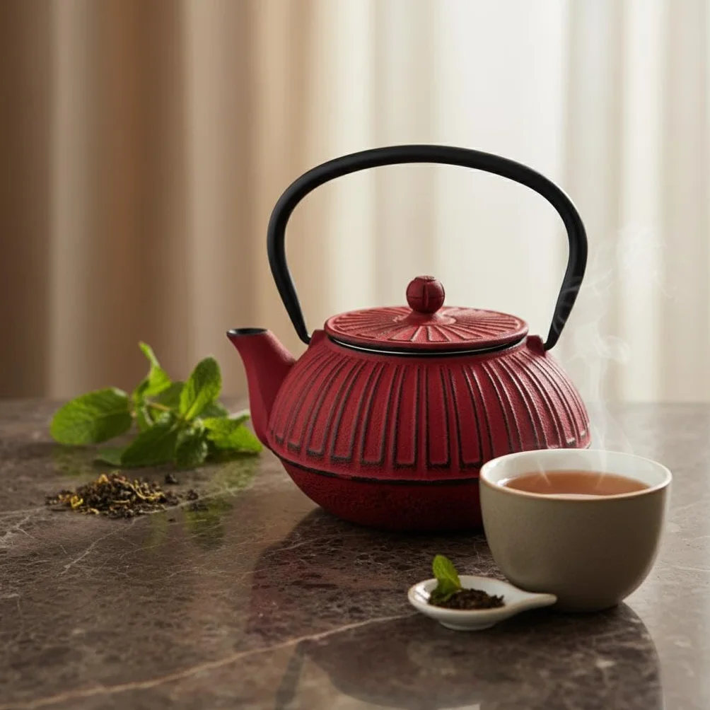 Tetera de Hierro Colado 0,6L Roja con Diseño Elegante y Durable