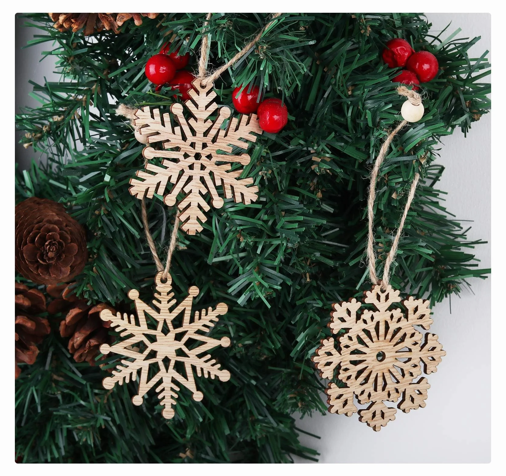Adornos de Madera Navidad Copos de Nieve 18pcs Colgante Decoración Rústica