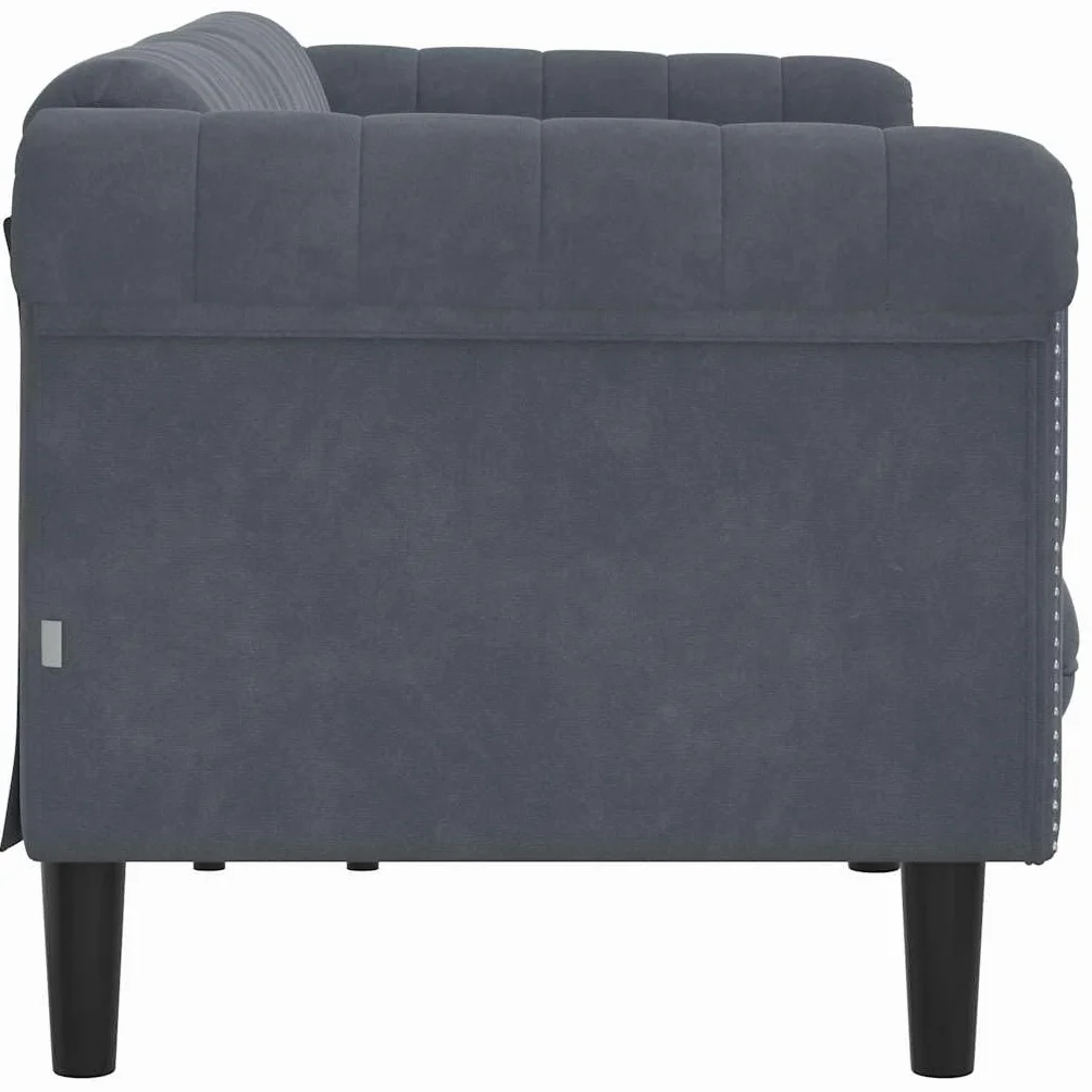 Sofá de 3 plazas de terciopelo gris oscuro, diseño moderno con tela suave y patas estables para la comodidad del salón