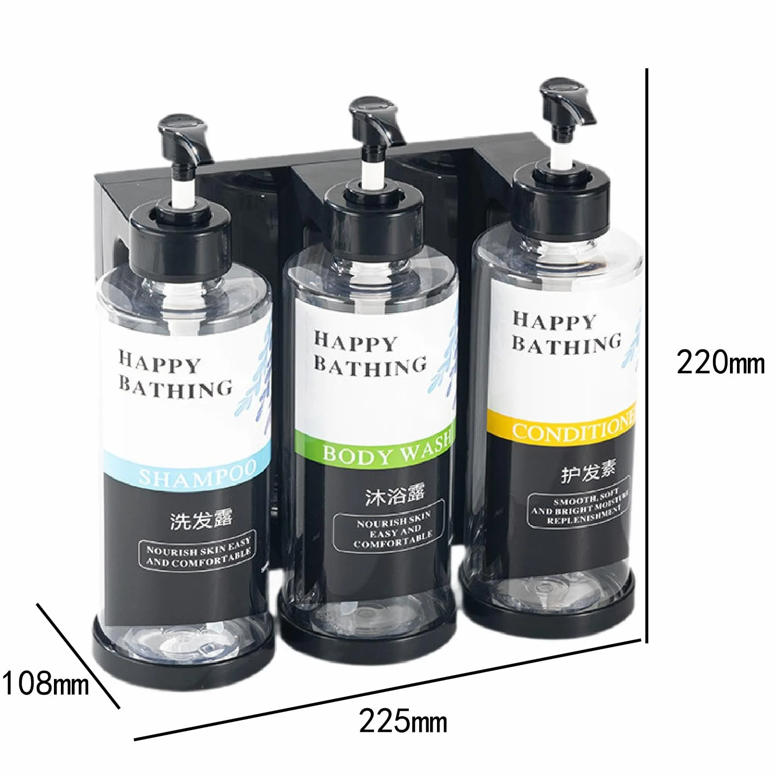Dispensador de Jabón Líquido para Ducha con Botella Recargable Bomba Loción y Recipiente Apariencia Elegante Adecuado para Baño Hogar Oficina Cocina, 3 Ranuras claras, Individual