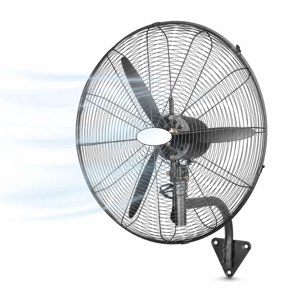 Ventilador Industrial Pared Negro Metal | Oscilante, Orientable y Ajustable | 3 Velocidades, 3 Aspas, Silencioso | Almacenes, Gimnasios, Talleres, Fábricas | Ø71cm | 240W | Protección calentamiento