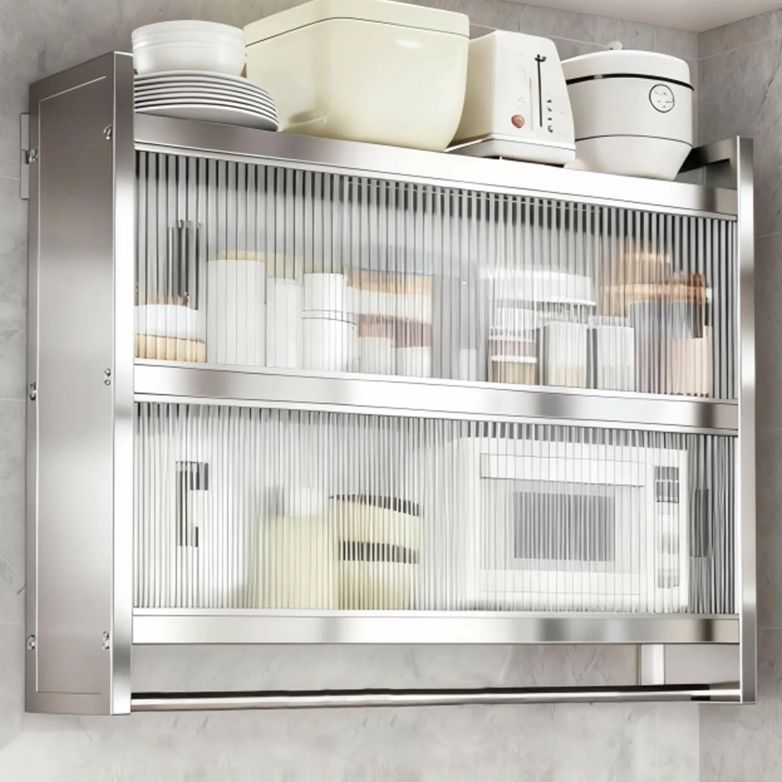 Armario de Pared Colgante de Acero Inoxidable para Cocina Baño Garaje con Puerta Corredera Semitransparente Barra para Colgar Varios Tamaños Disponibles(120 * 32 * 71cm)